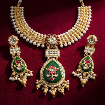 Meenakari Kundan Necklace | Rajputi Pearl Choker Bridal Jewelry