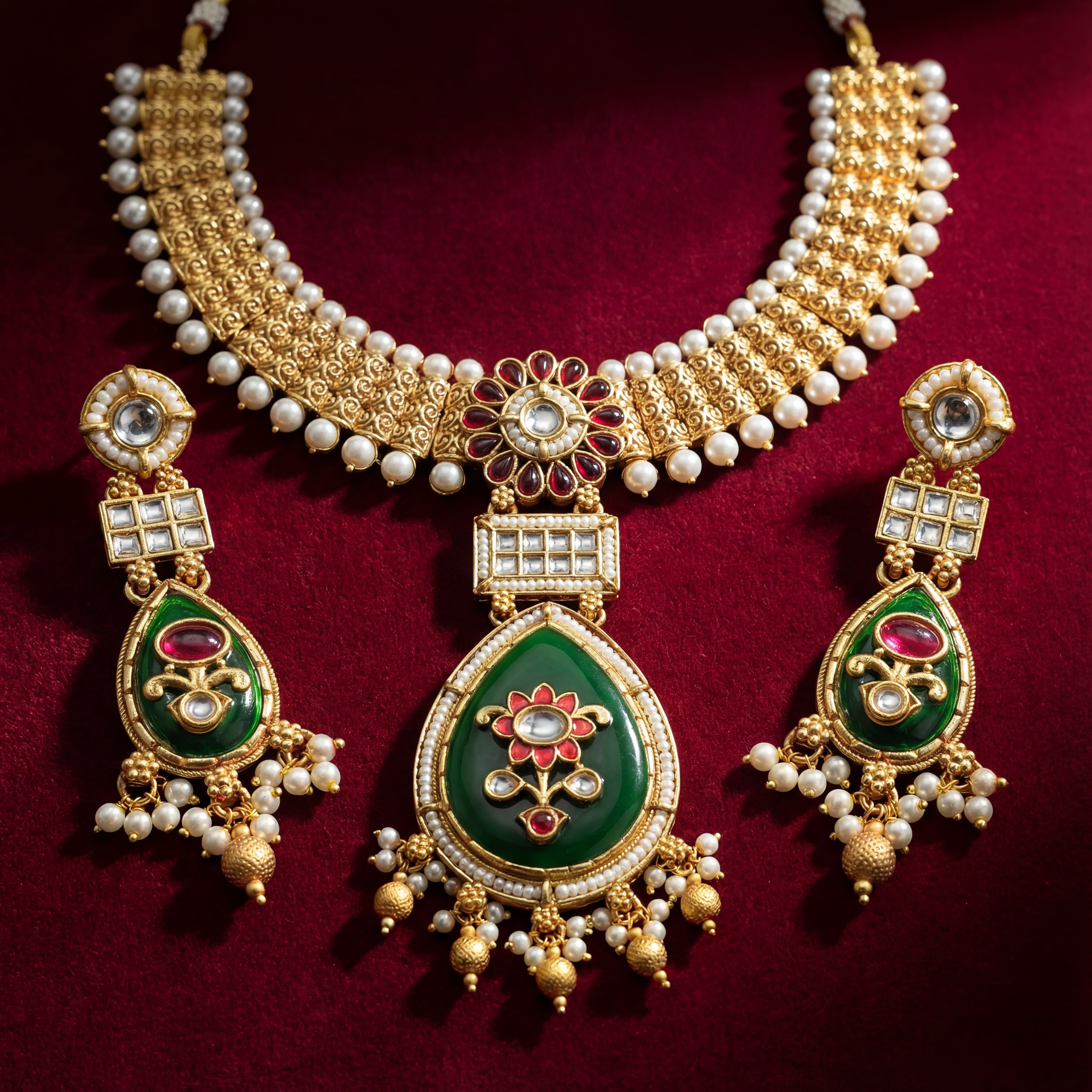 Meenakari Kundan Necklace | Rajputi Pearl Choker Bridal Jewelry