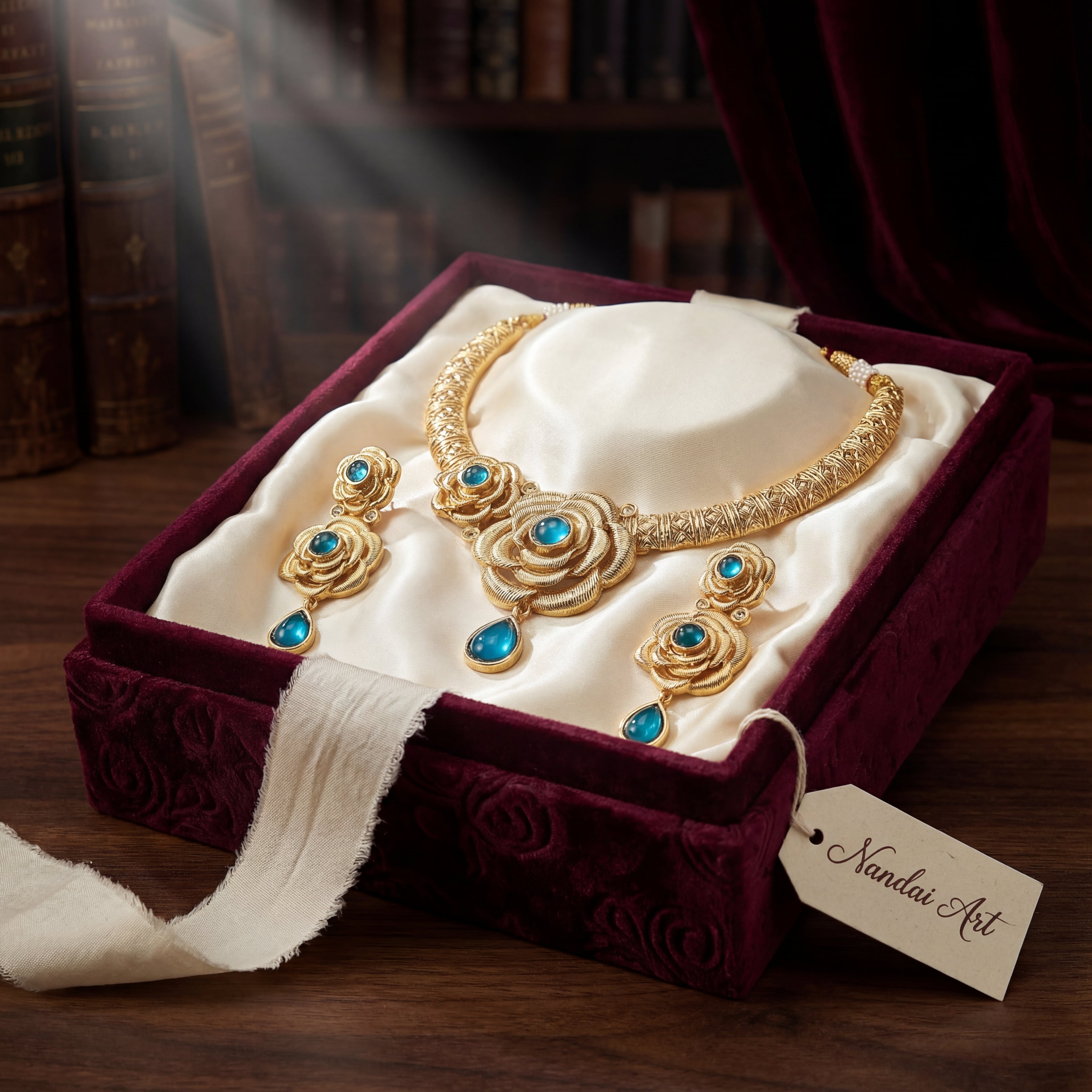 Hasadi Necklace | Rajwadi Rose Design with Green Stones Bridal Set