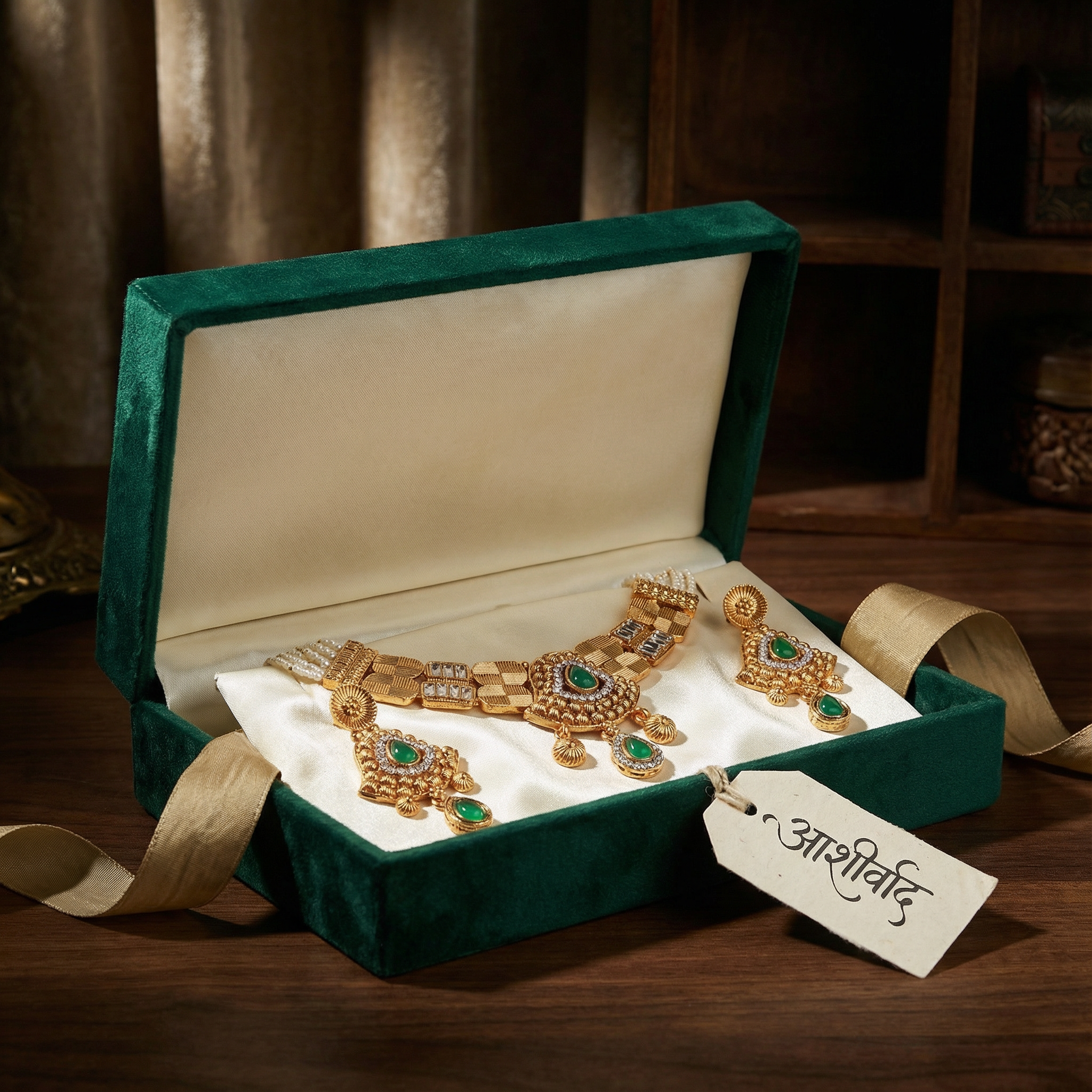 Temple Jewellery Choker Set | Jaipur Bridal Gold-Plated Necklace with Earrings