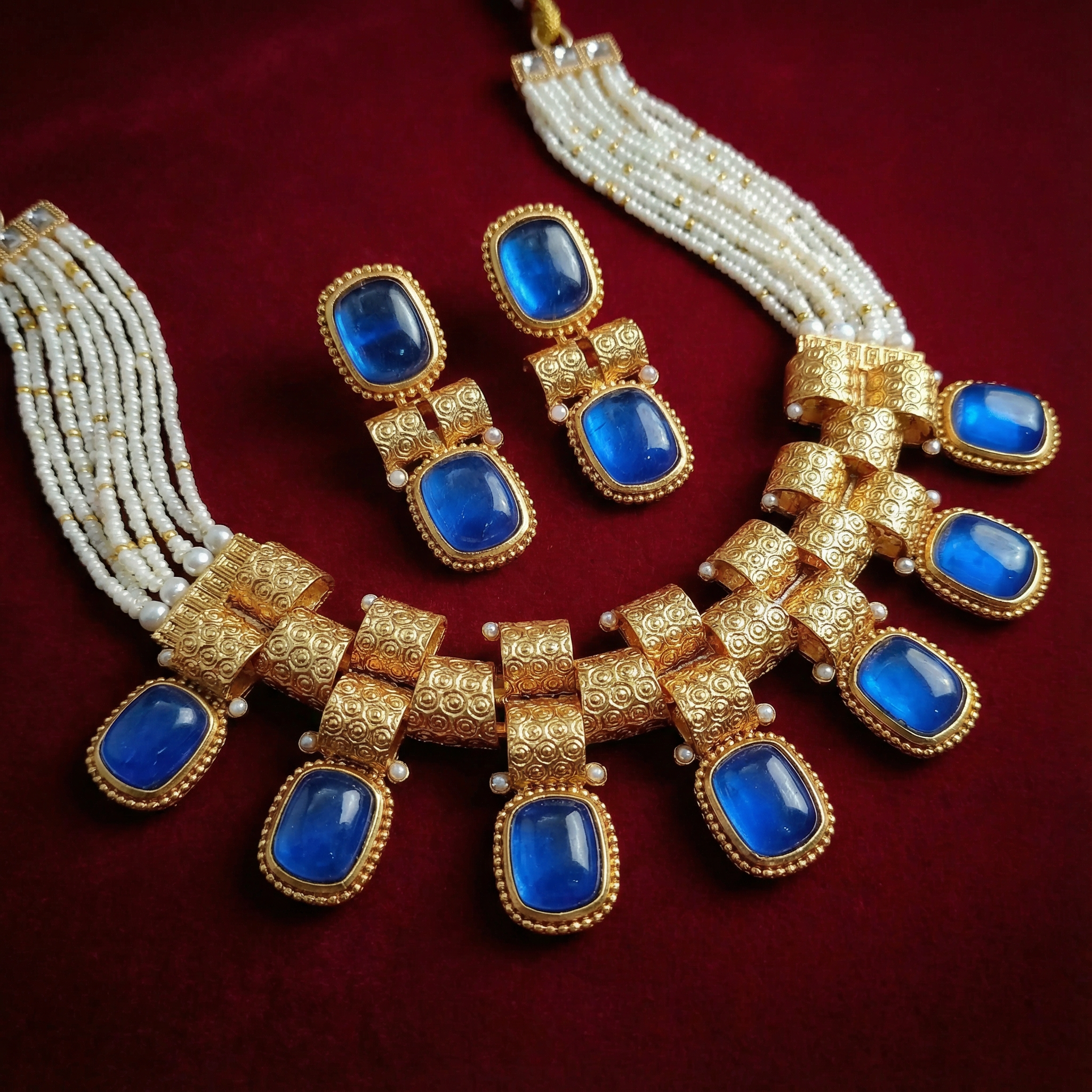 Rajwadi Choker Necklace | Monalisa Fusion Bridal Jewelry Set with Earrings