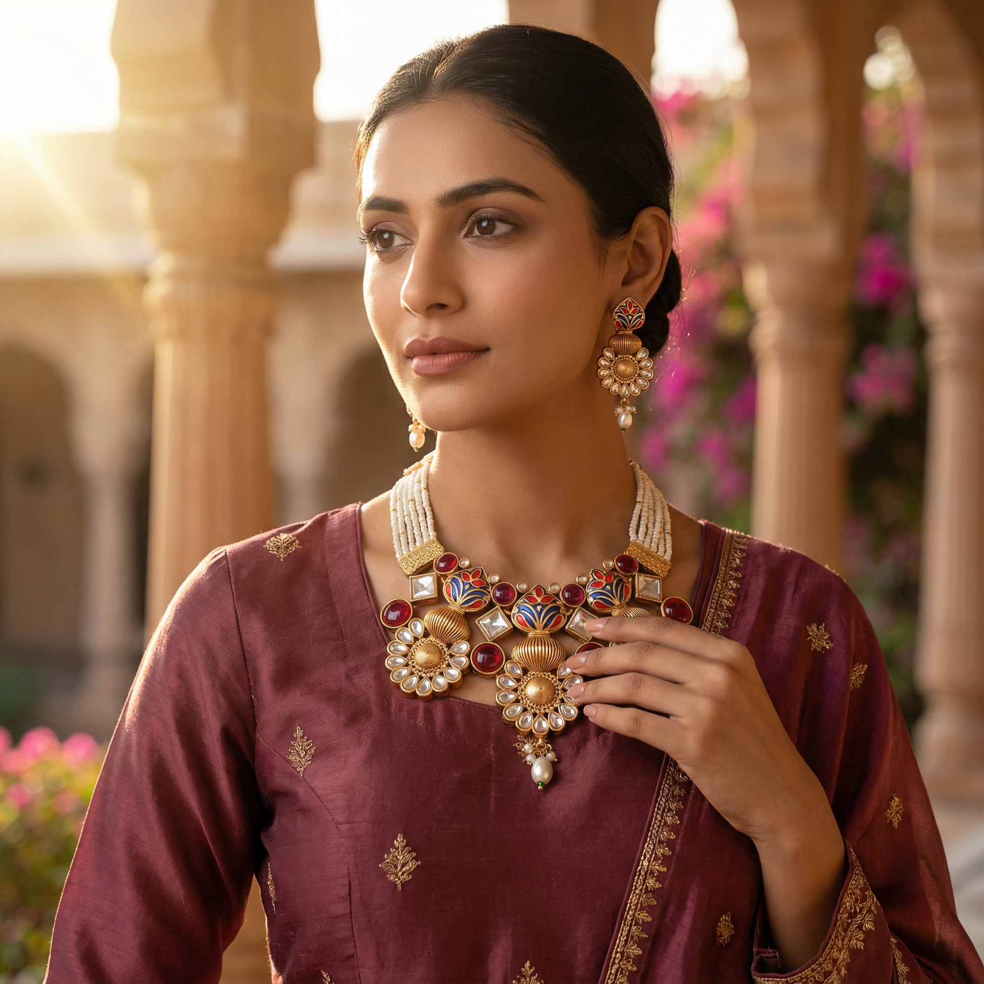 Sonakshi Matte Gold HasadiC hoker Set - Elegant Rajputi Jewellery for Timeless Beauty - nandai.store