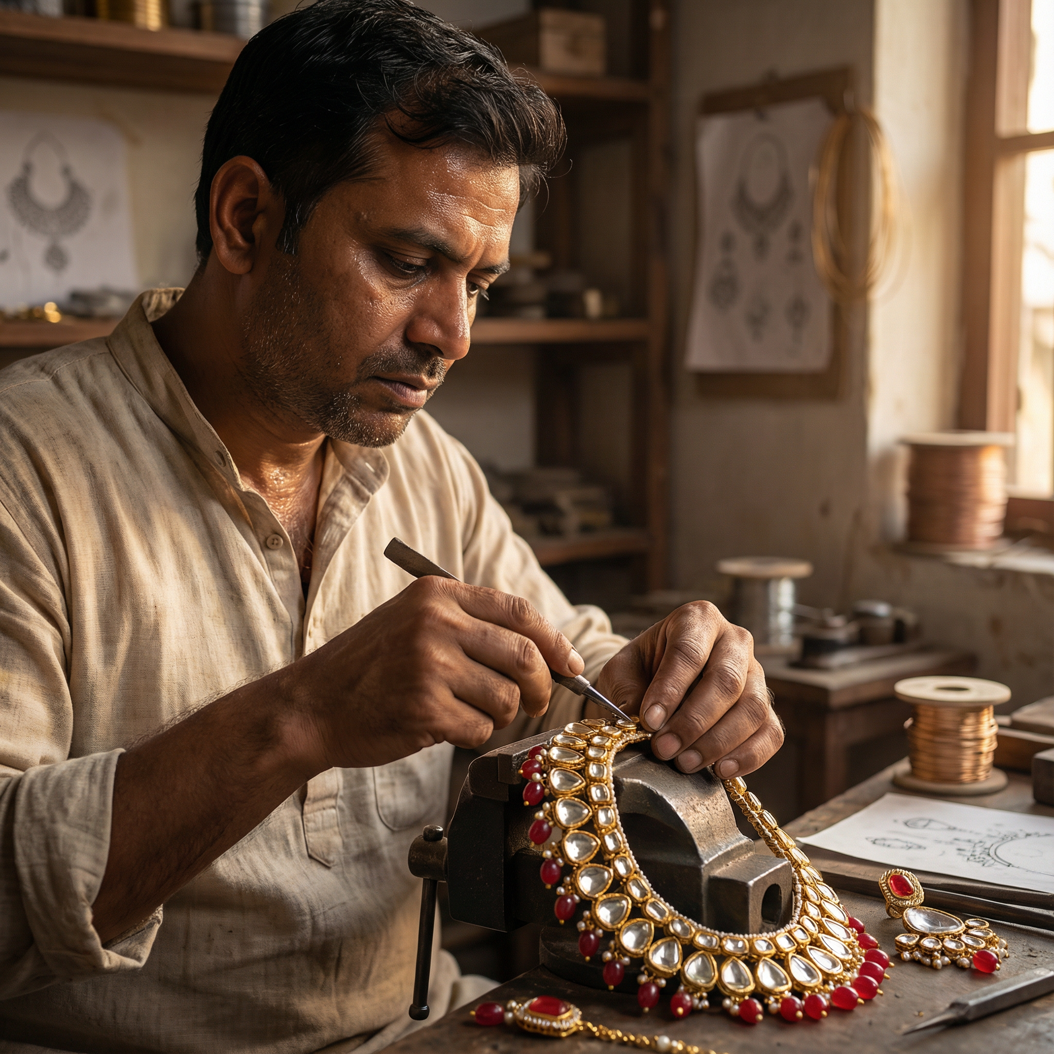 Kundan Choker Set | Earrings | Sarah Jadau Kundan Jewellery for Women