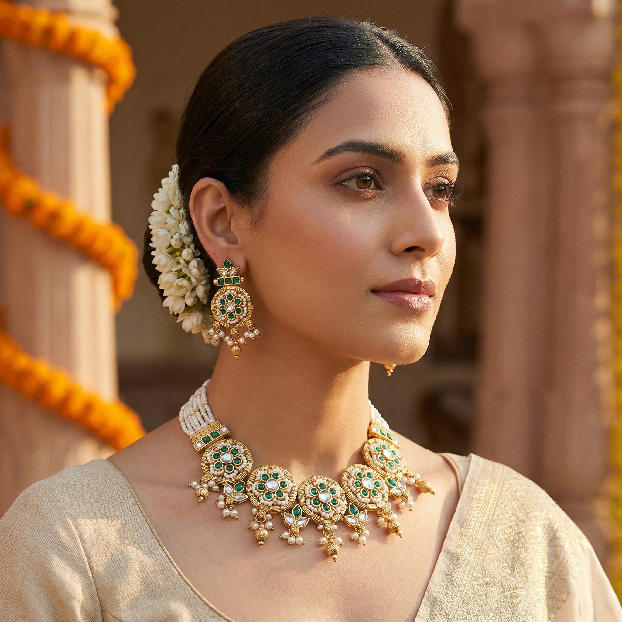 Kundan Choker Set | Rajputi Bridal Necklace with Pearls & Gold