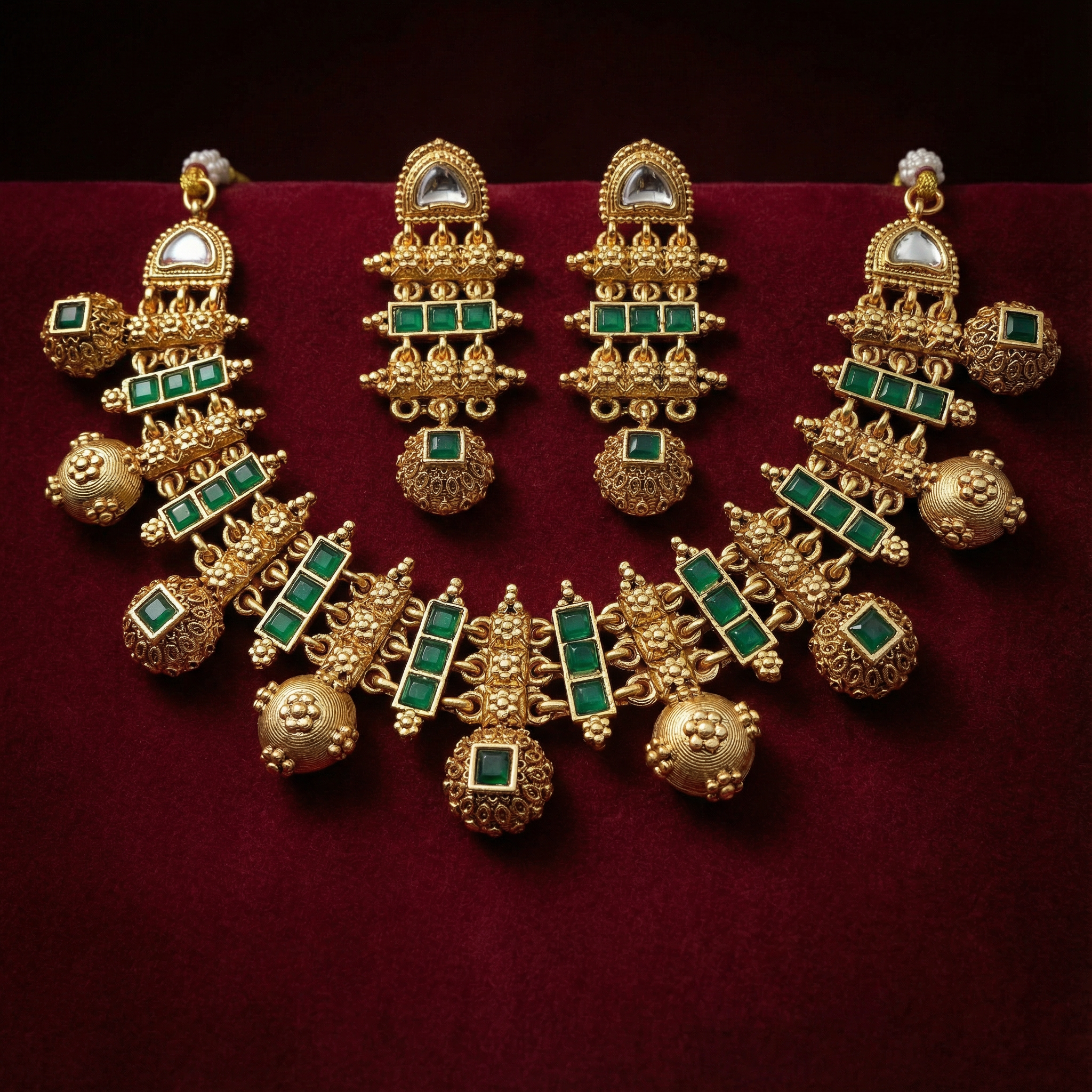 Meenakari Necklace Set | Rajwadi Antique Gold Bridal Jewelry - nandai.store