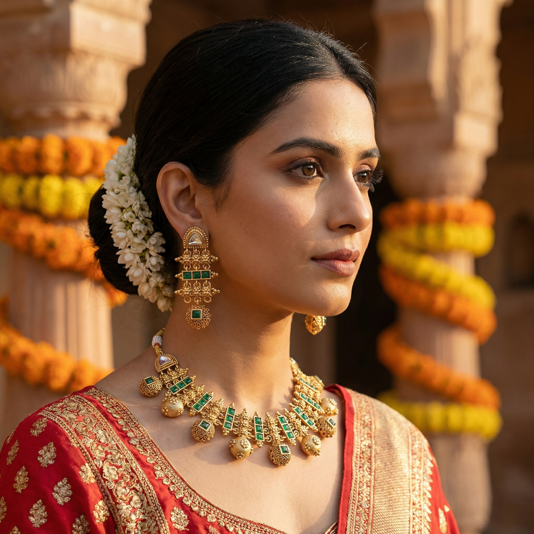 Meenakari Necklace Set | Rajwadi Antique Gold Bridal Jewelry