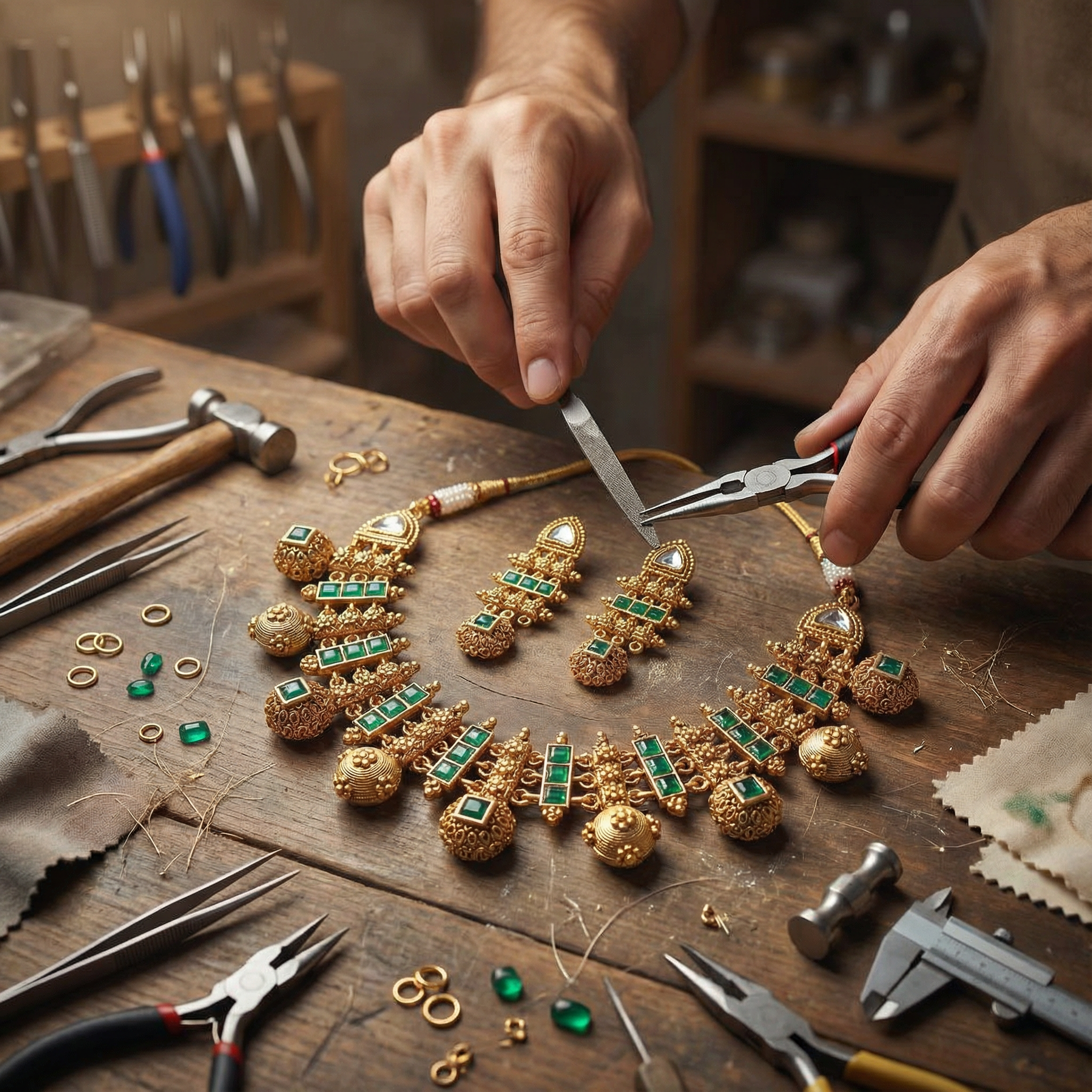 Meenakari Necklace Set | Rajwadi Antique Gold Bridal Jewelry - nandai.store
