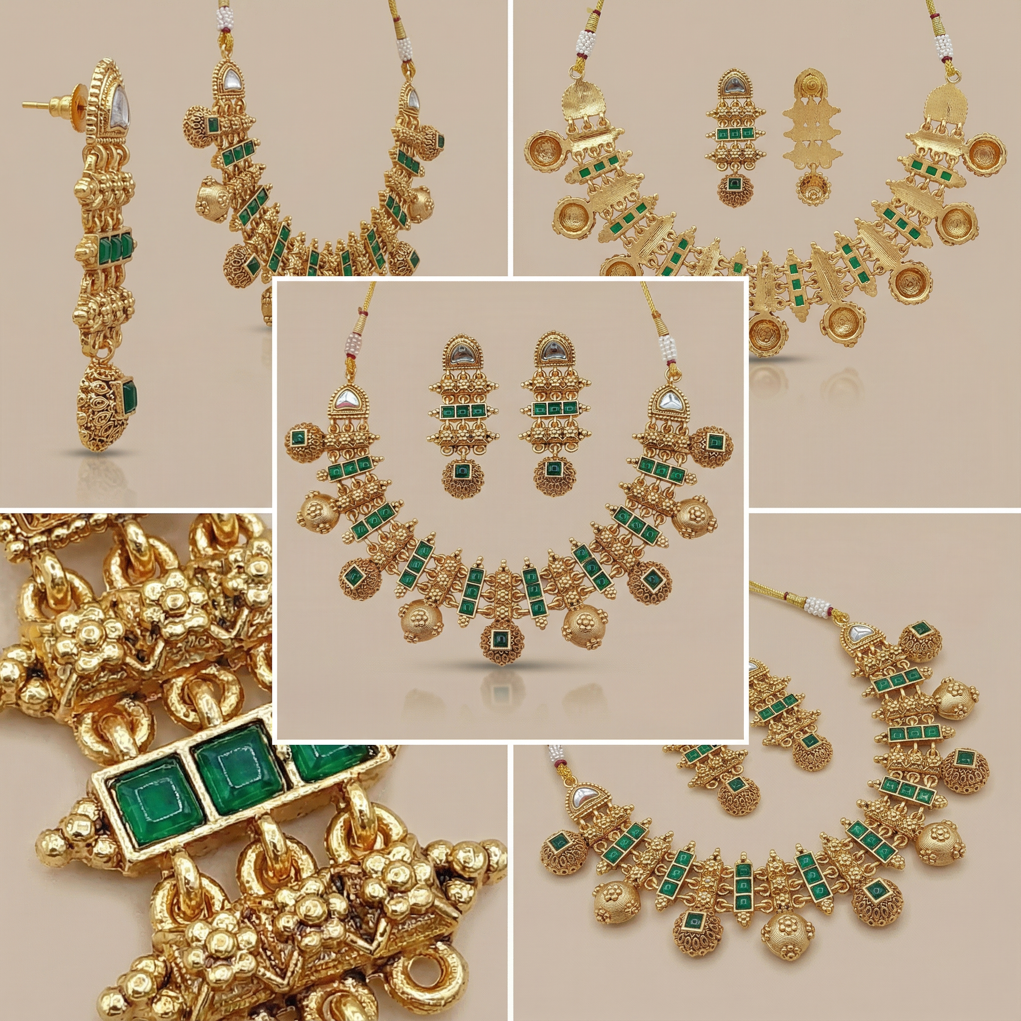 Meenakari Necklace Set | Rajwadi Antique Gold Bridal Jewelry - nandai.store
