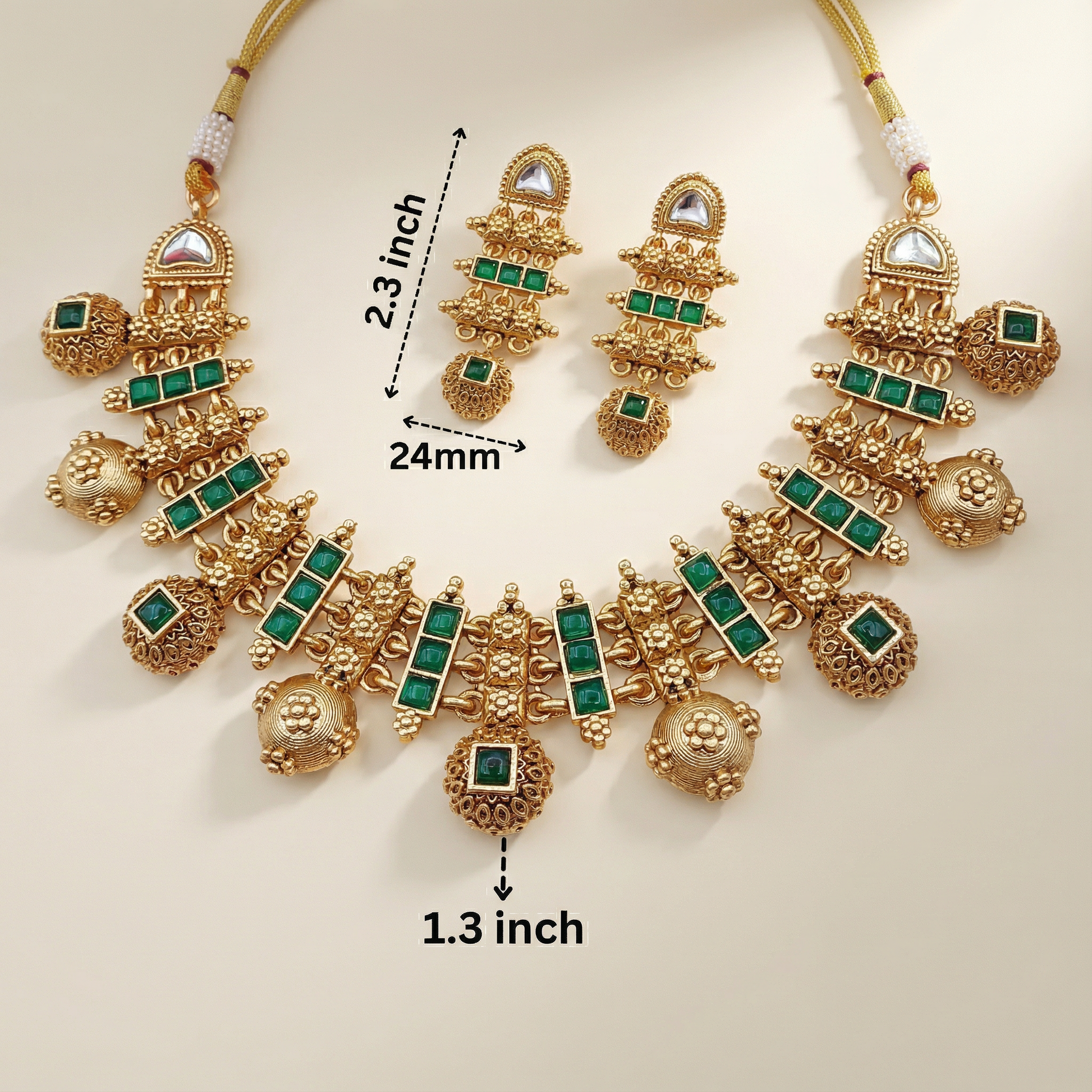 Meenakari Necklace Set | Rajwadi Antique Gold Bridal Jewelry - nandai.store