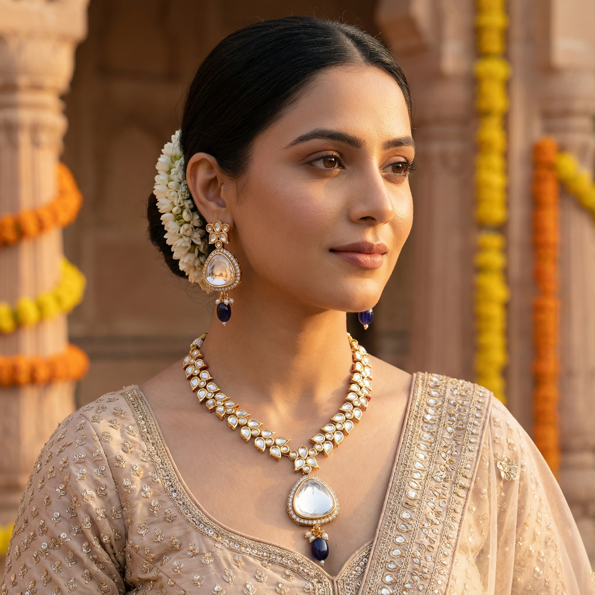 Polki Choker Set - Majestic Uncut Bridal Gold-Plated Necklace & Earrings for Elegant Style