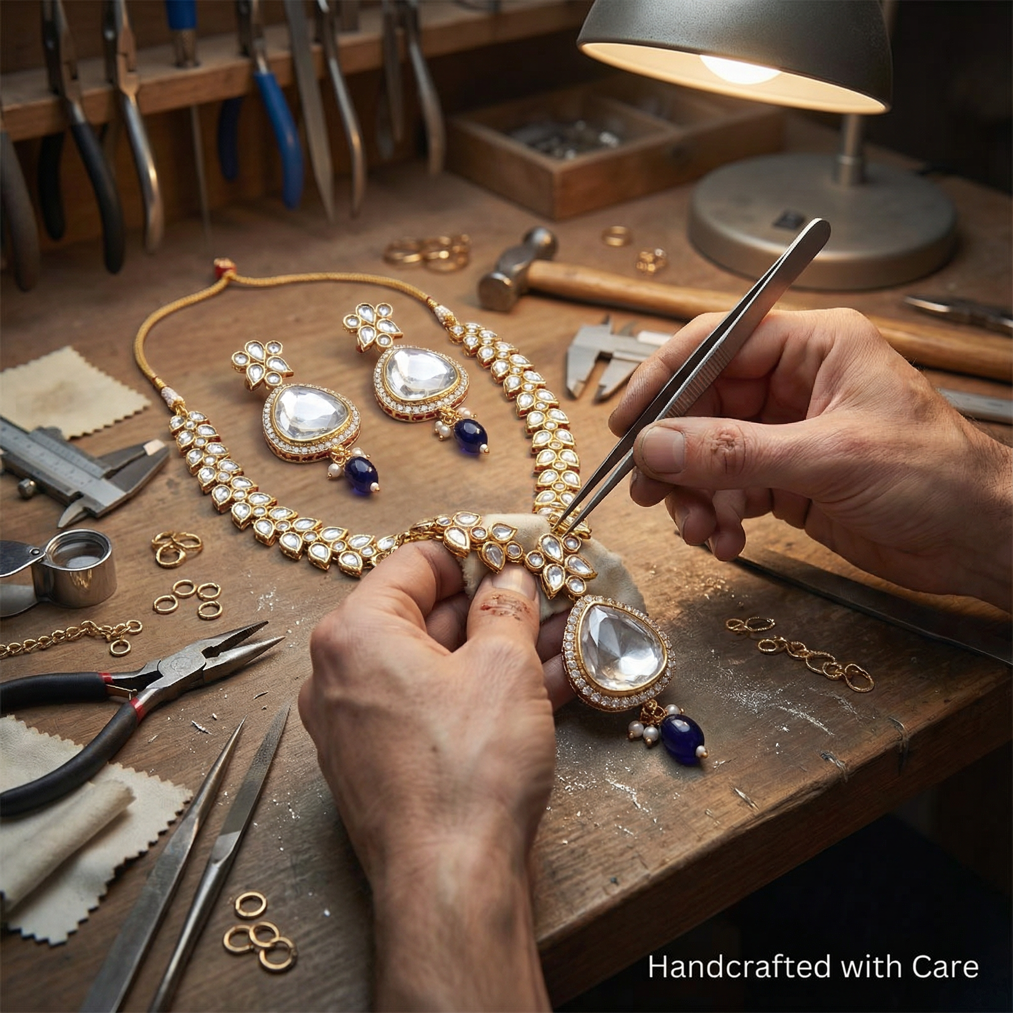 Polki Choker Set - Majestic Uncut Bridal Gold-Plated Necklace & Earrings for Elegant Style