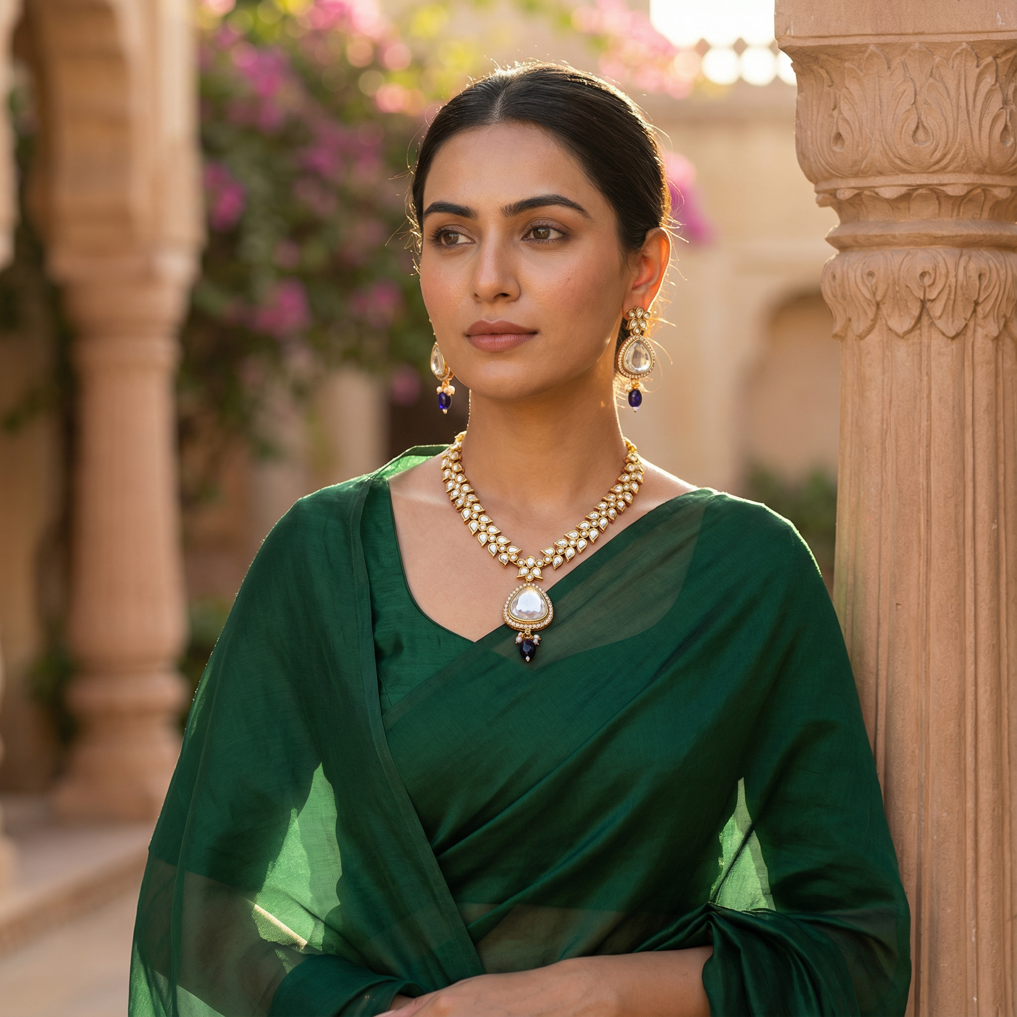 Polki Choker Set - Majestic Uncut Bridal Gold-Plated Necklace & Earrings for Elegant Style