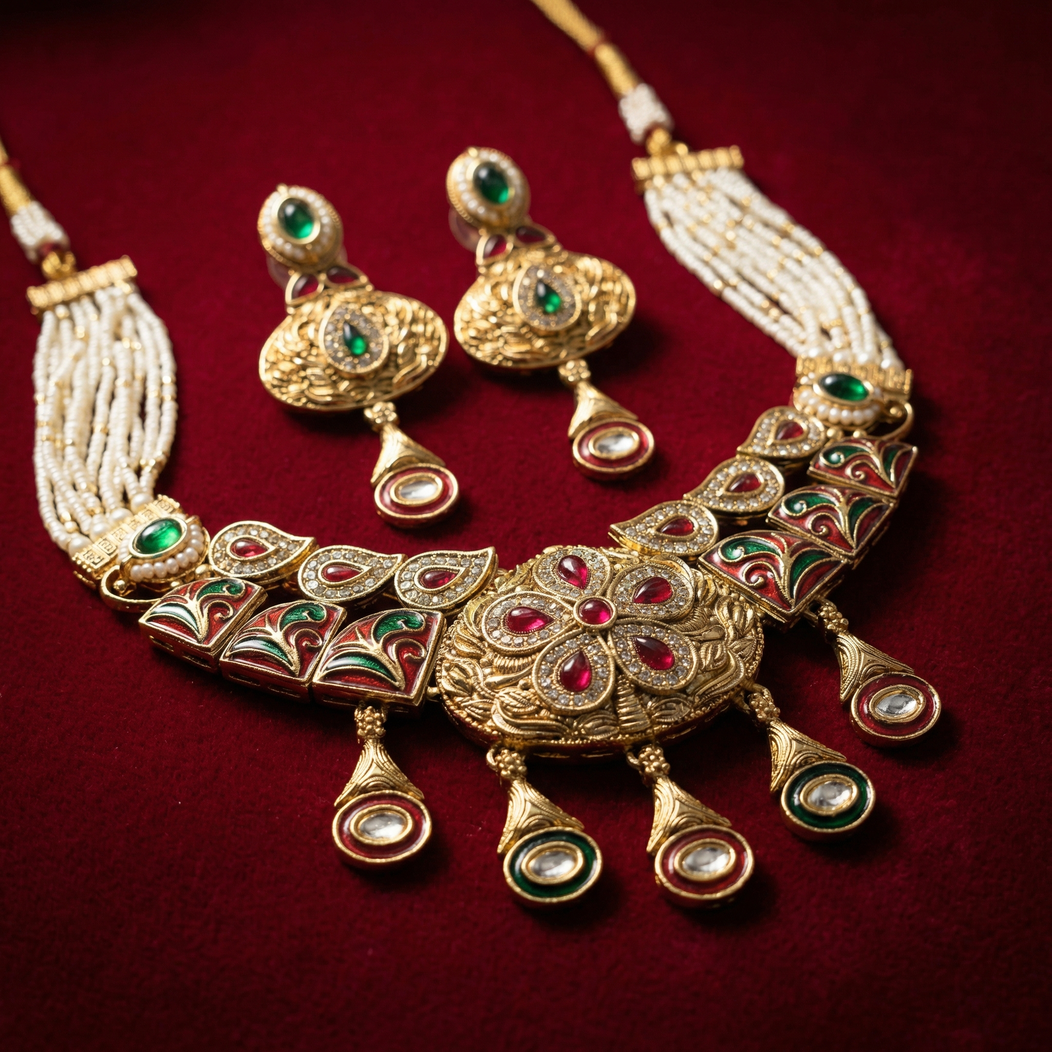 Kundan Necklace Set | Rajwadi Pearl Rajputi Jewelry for Brides