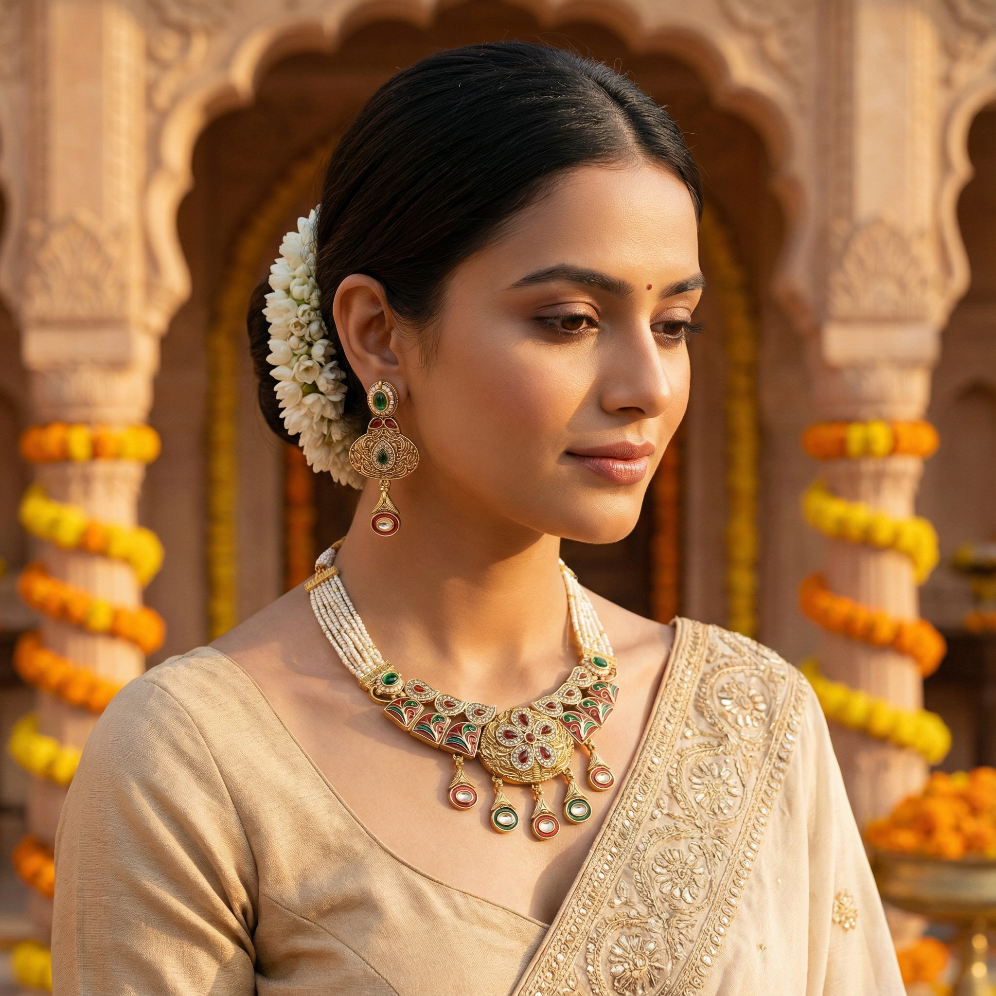 Kundan Necklace Set | Rajwadi Pearl Rajputi Jewelry for Brides