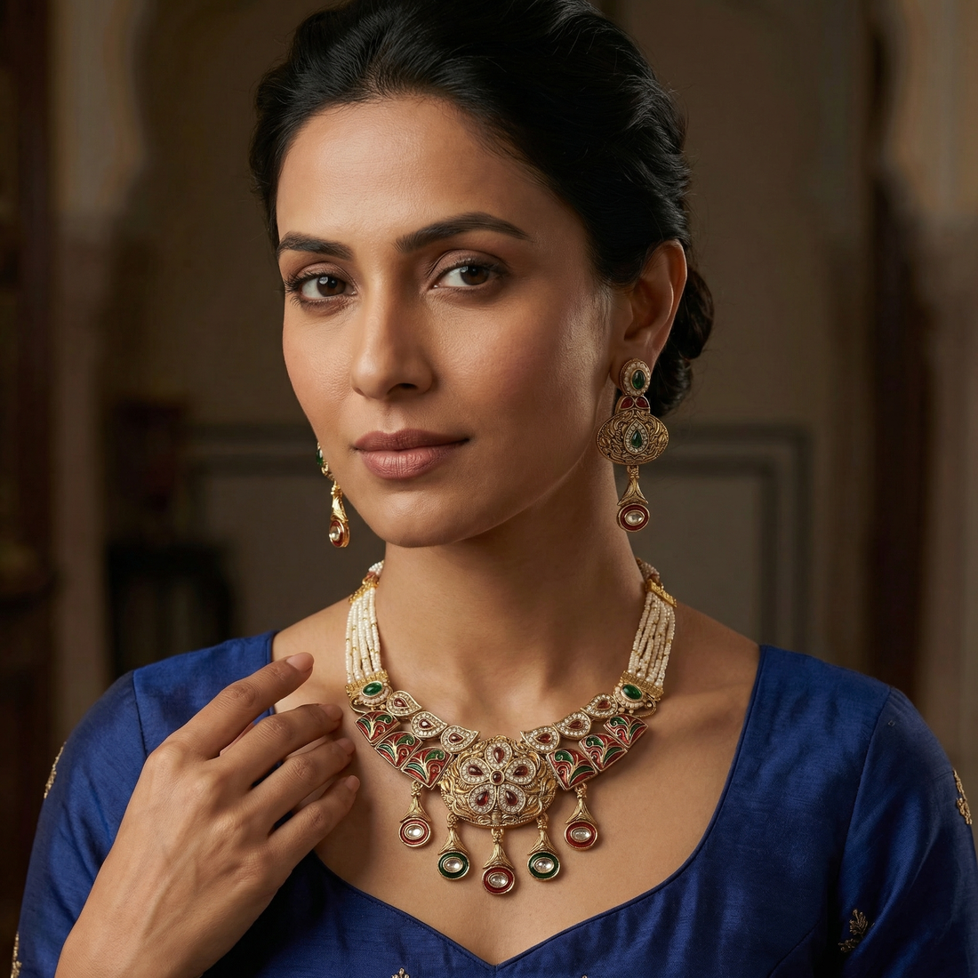 Kundan Necklace Set | Rajwadi Pearl Rajputi Jewelry for Brides