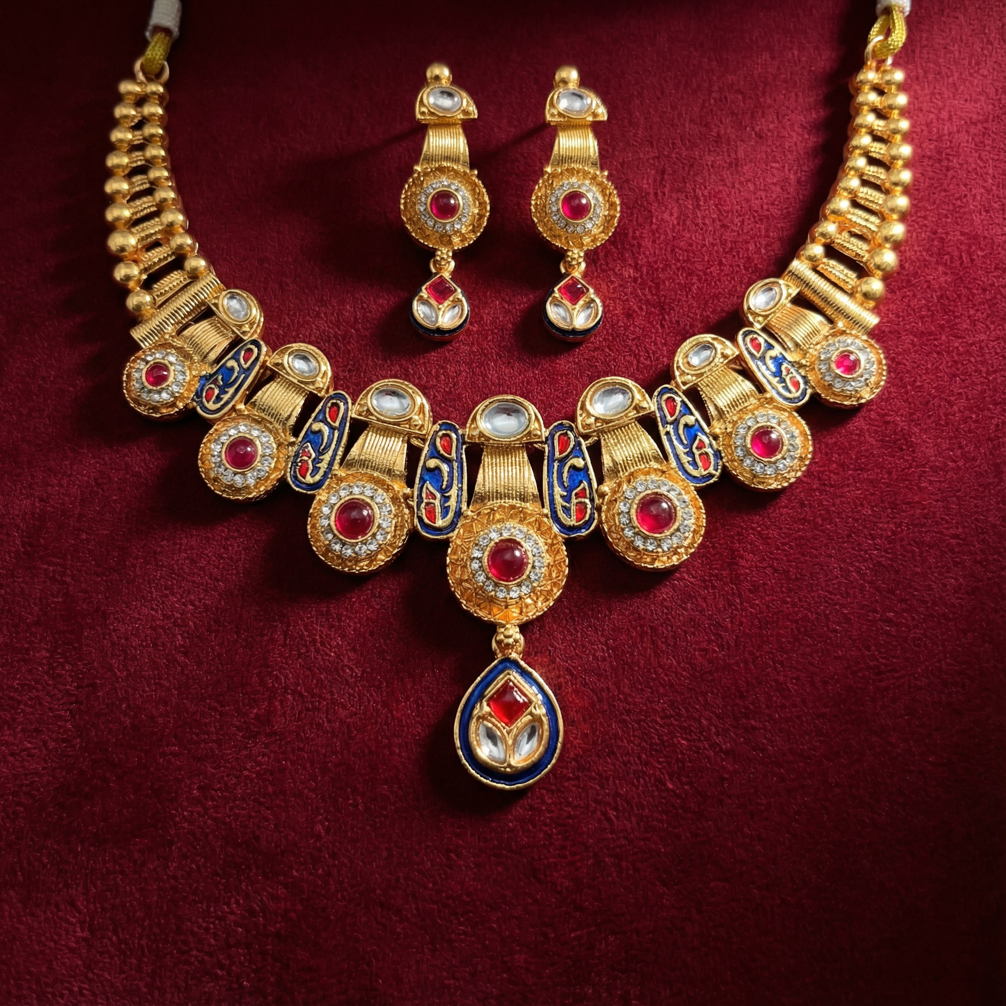 Meenakari Kundan Necklace Set With Earrings | Exquisite Bridal Jewellery Set