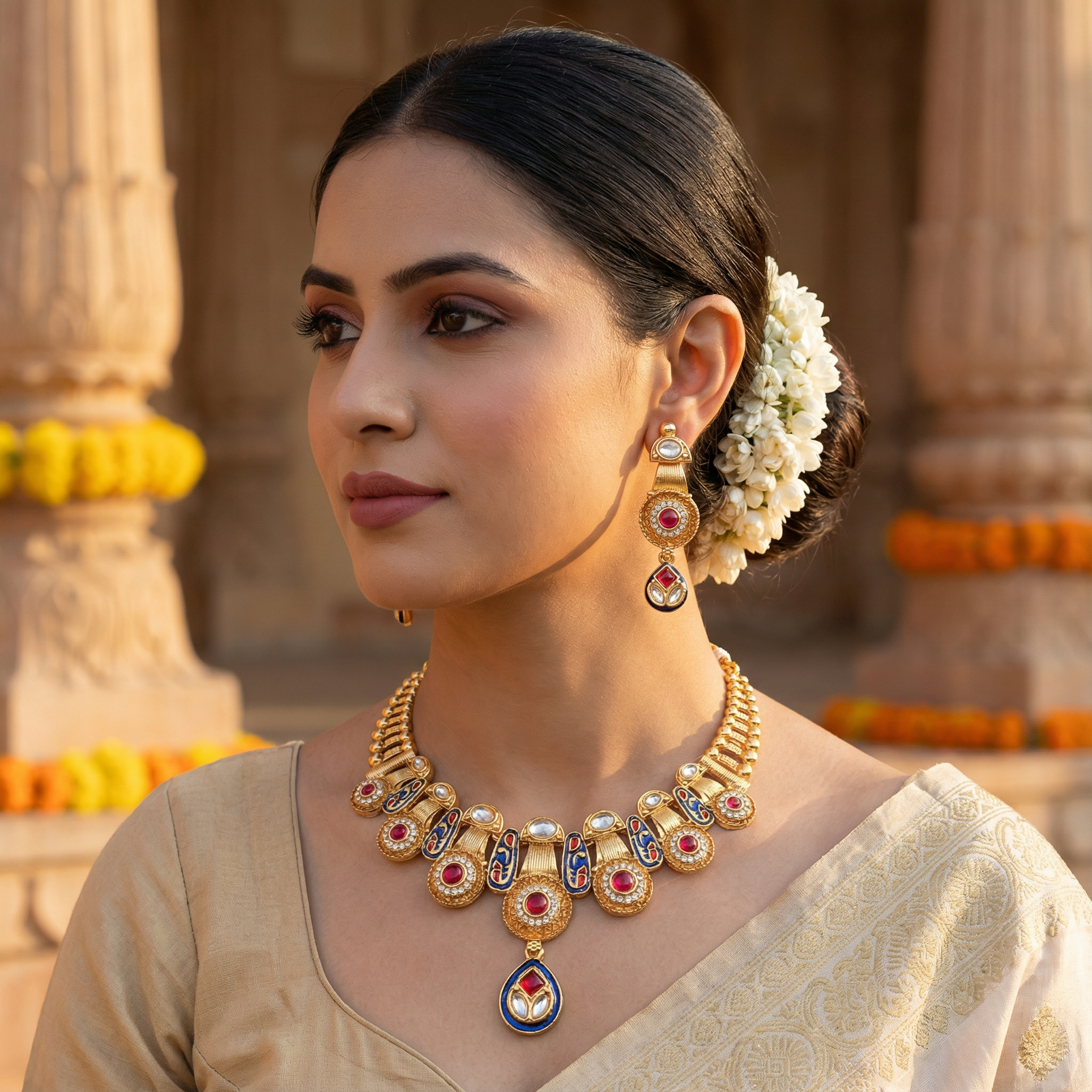 Meenakari Kundan Necklace Set With Earrings | Exquisite Bridal Jewellery Set