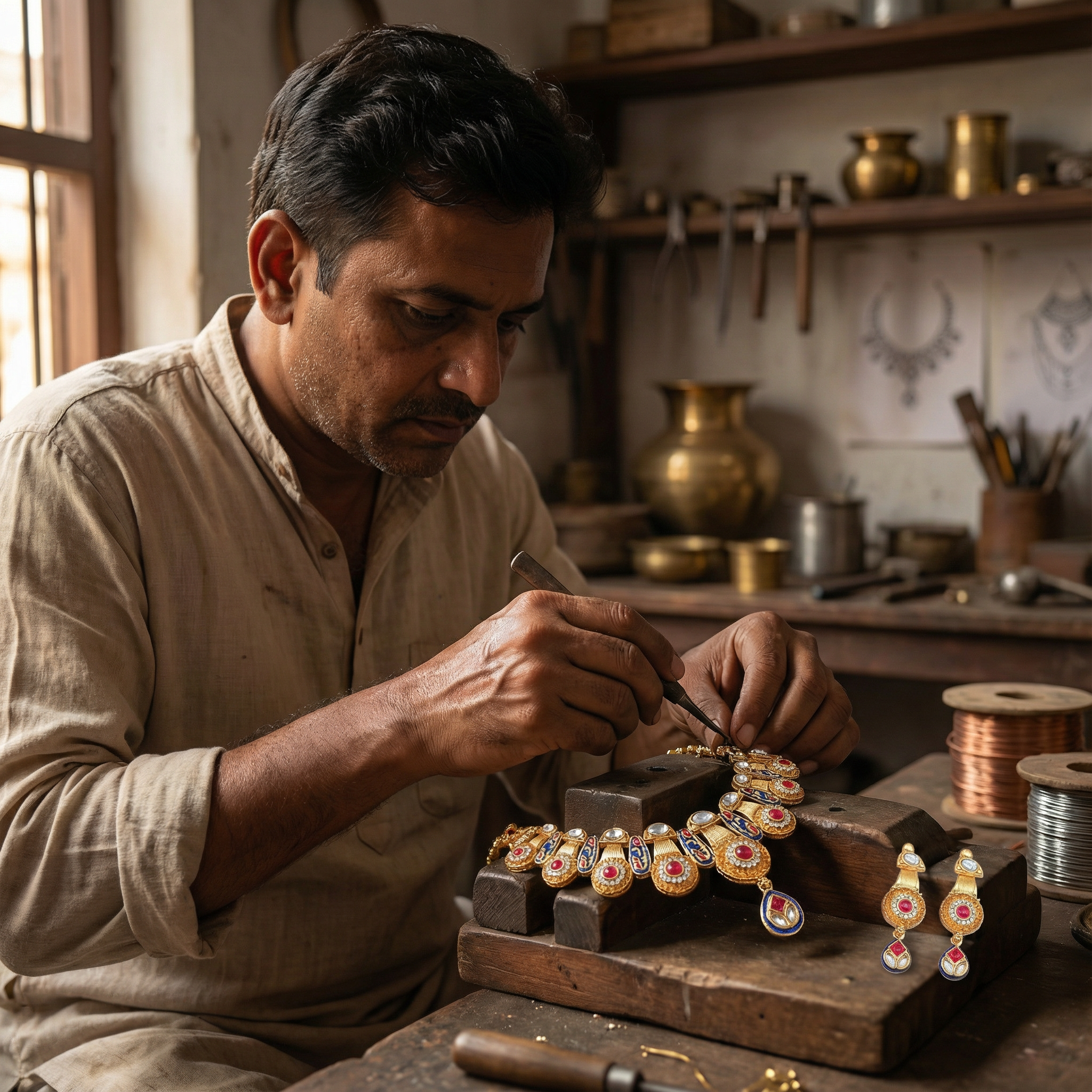 Meenakari Kundan Necklace Set With Earrings | Exquisite Bridal Jewellery Set