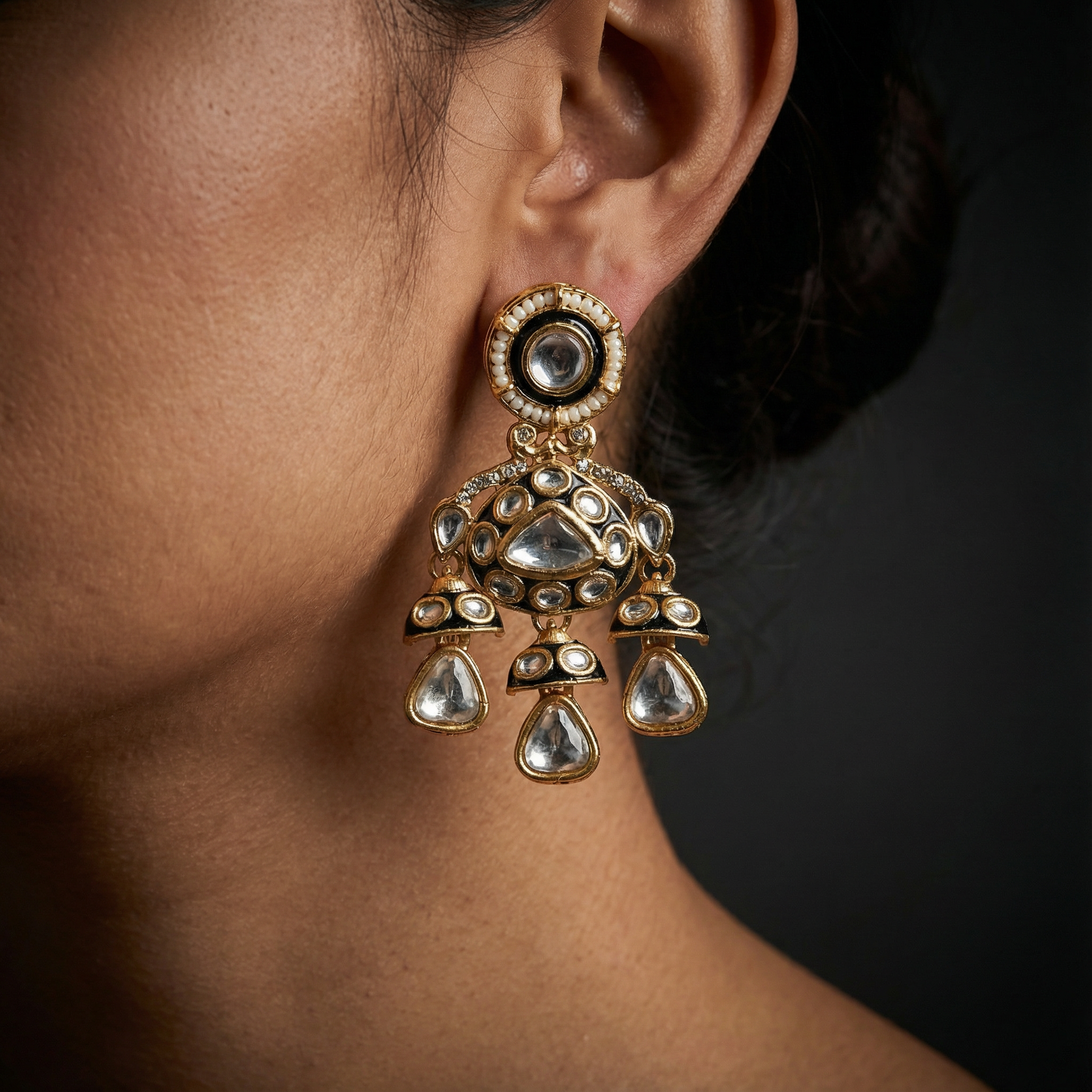 Traditional Cream & Ruby Red Kundan Choker Set with Meenakari Detailing - 3 Piece Bridal Jewelry Set - nandai.store