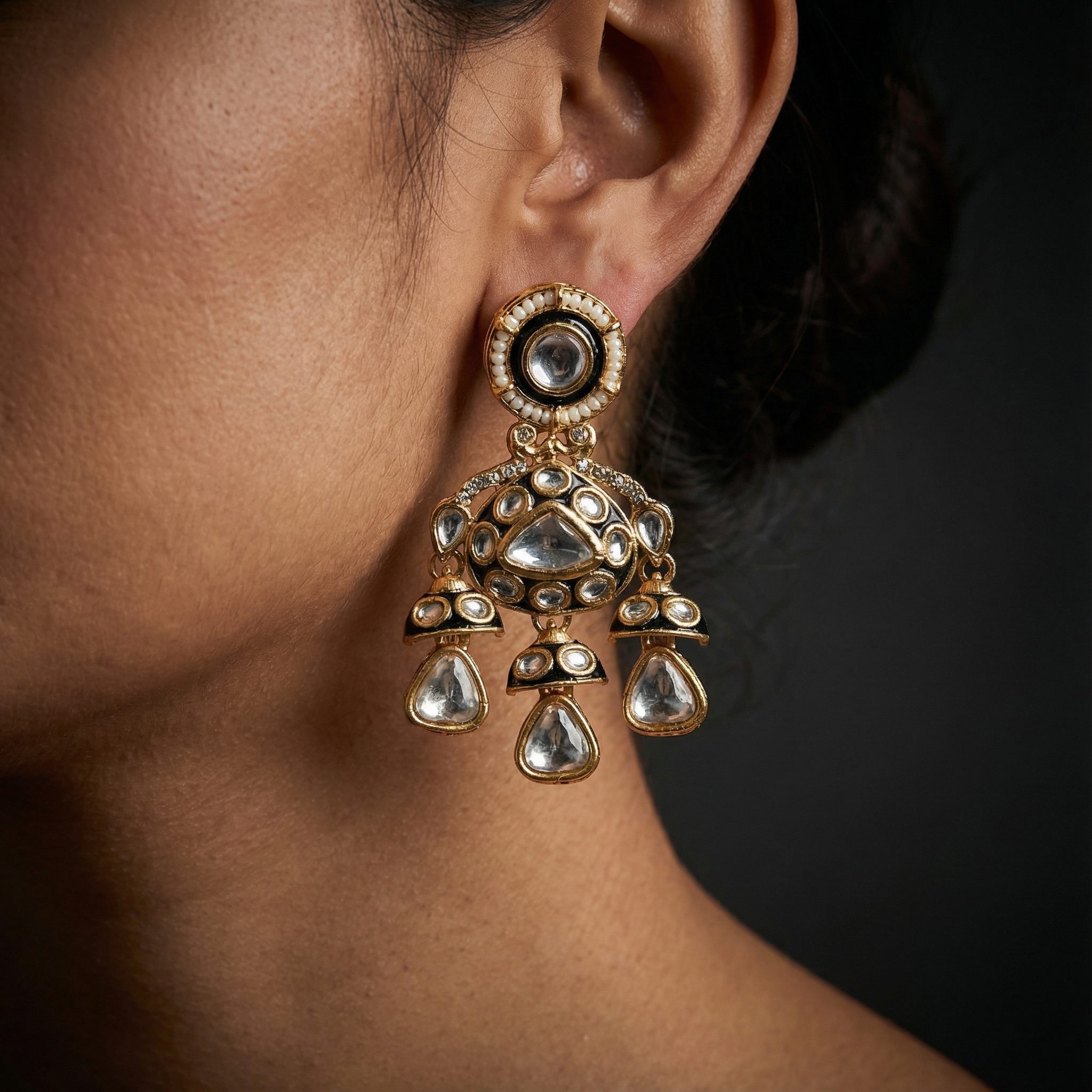 Traditional Cream & Ruby Red Kundan Choker Set with Meenakari Detailing - 3 Piece Bridal Jewelry Set - nandai.store