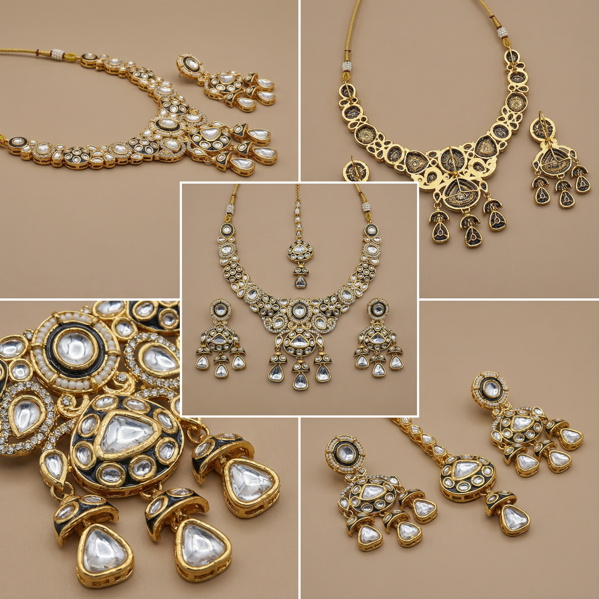 Traditional Cream & Ruby Red Kundan Choker Set with Meenakari Detailing - 3 Piece Bridal Jewelry Set - nandai.store