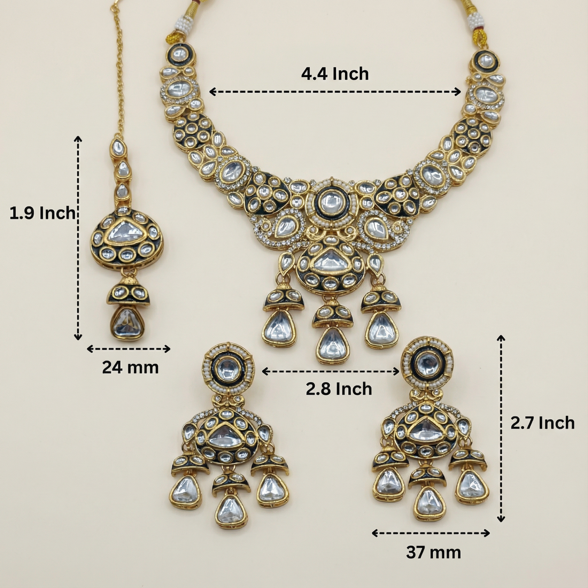 Traditional Cream & Ruby Red Kundan Choker Set with Meenakari Detailing - 3 Piece Bridal Jewelry Set - nandai.store