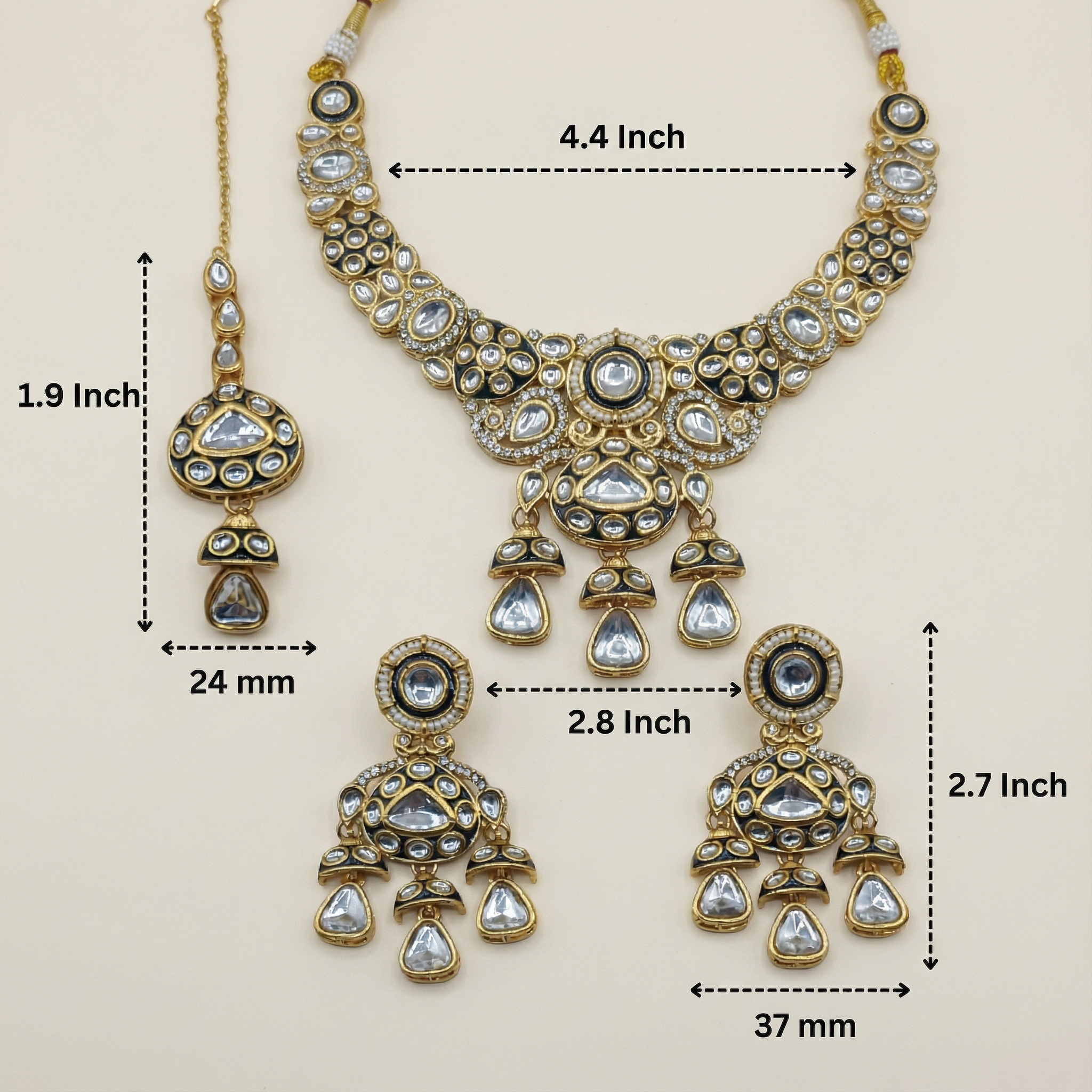 Traditional Cream & Ruby Red Kundan Choker Set with Meenakari Detailing - 3 Piece Bridal Jewelry Set - nandai.store