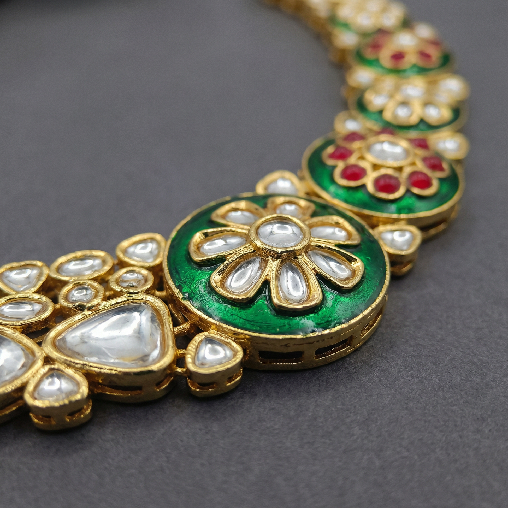 Regal Ruby Red Meenakari Necklace Set - Antique Gold Plated Floral Jewelry for Weddings - nandai.store