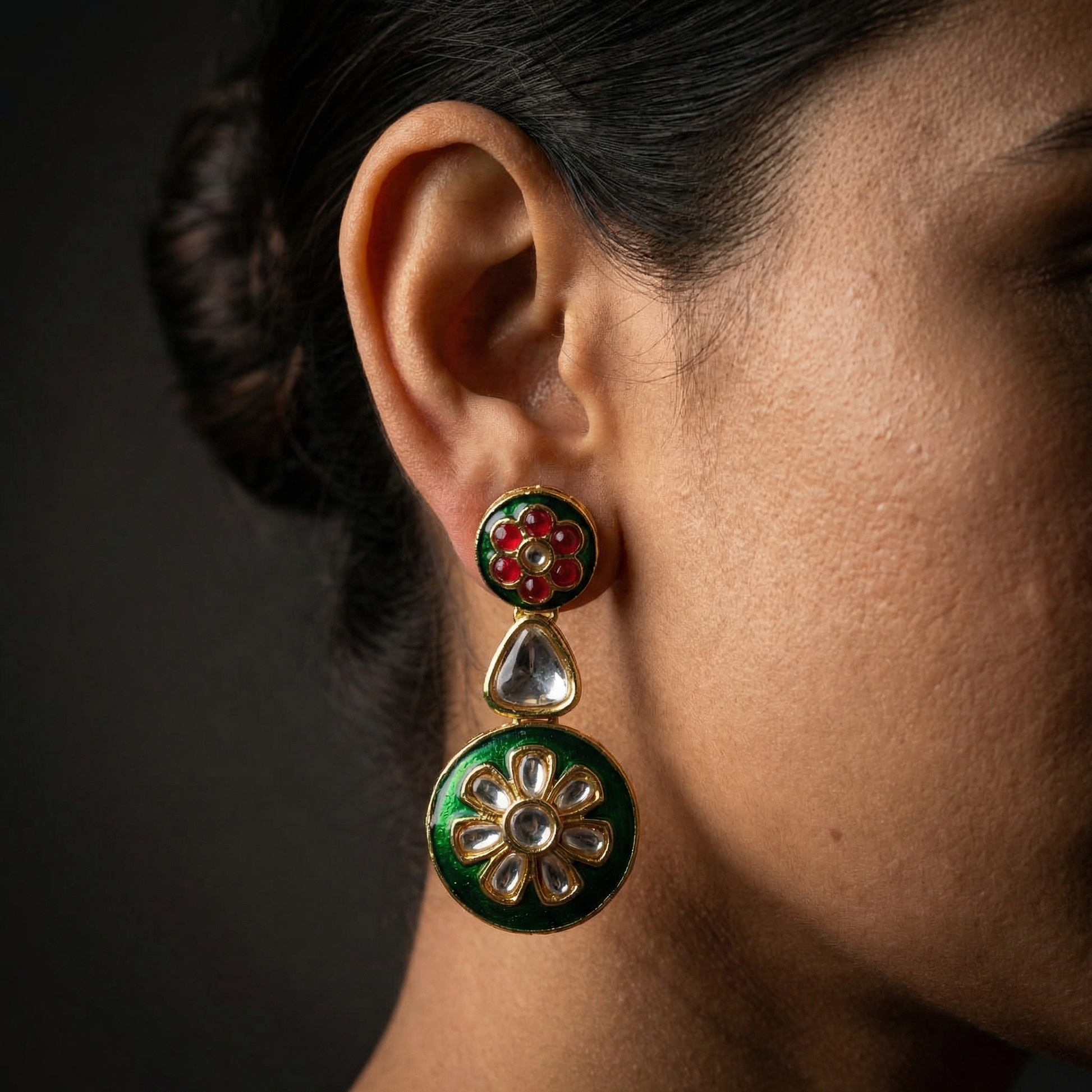 Regal Ruby Red Meenakari Necklace Set - Antique Gold Plated Floral Jewelry for Weddings - nandai.store