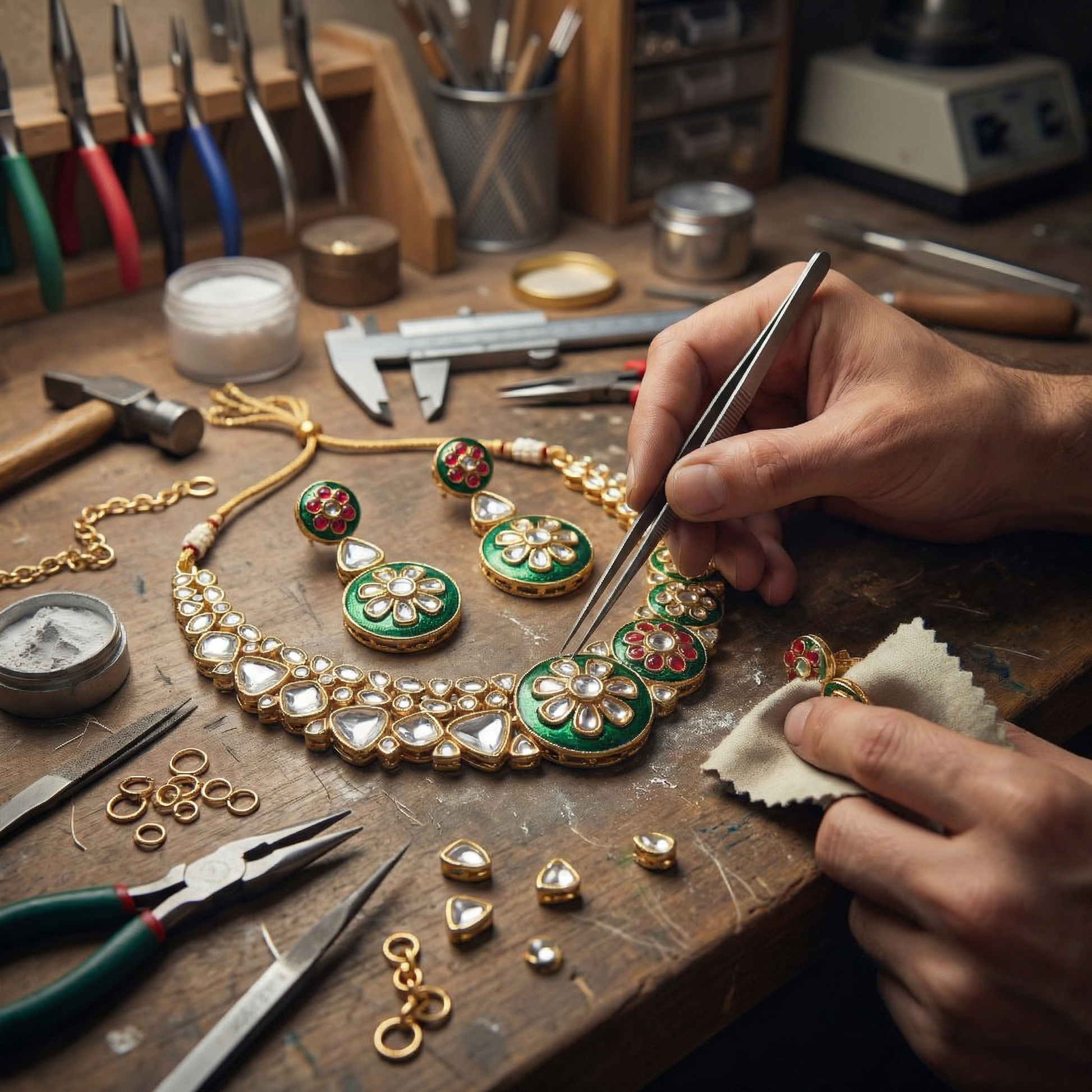 Regal Ruby Red Meenakari Necklace Set - Antique Gold Plated Floral Jewelry for Weddings - nandai.store