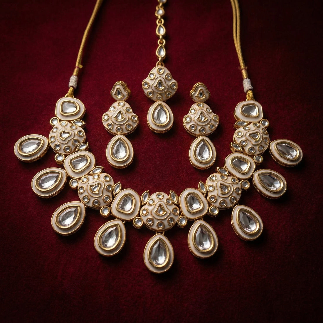 Midnight Black Meenakari Teardrop Kundan Choker Set with Matching Earrings - nandai.store