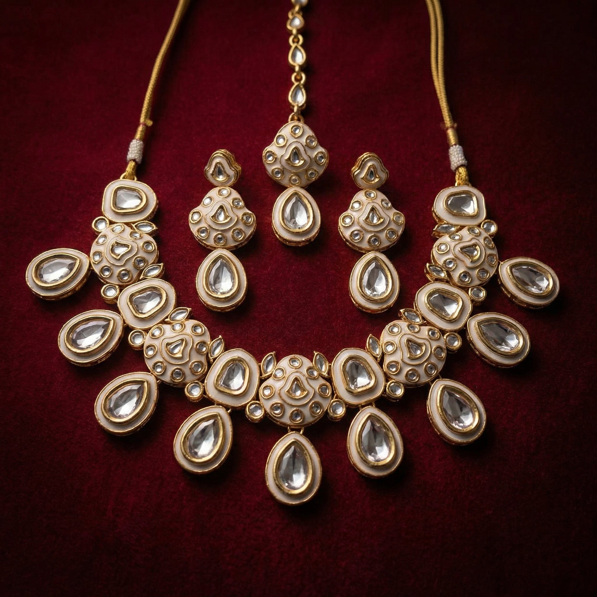 Midnight Black Meenakari Teardrop Kundan Choker Set with Matching Earrings - nandai.store