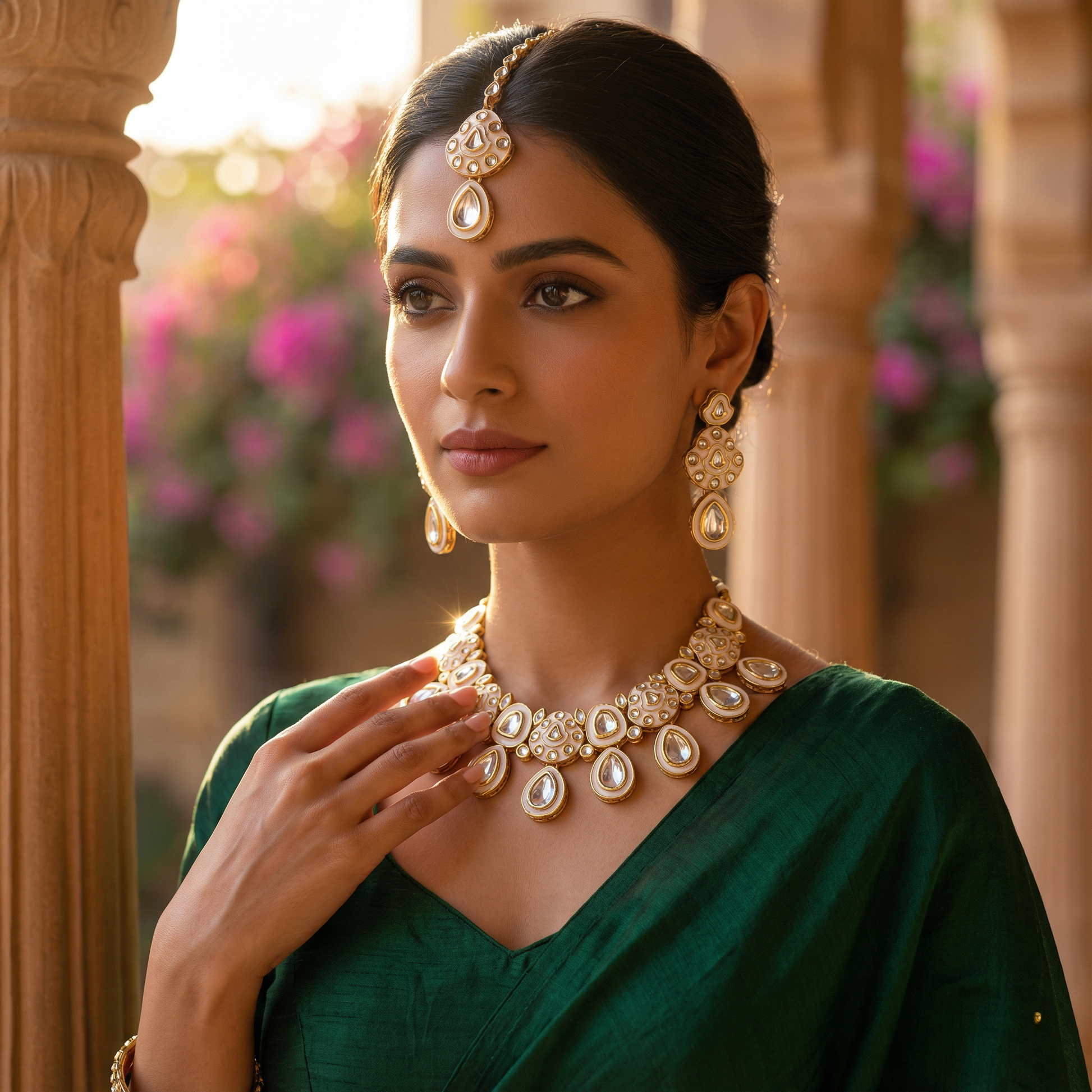 Midnight Black Meenakari Teardrop Kundan Choker Set with Matching Earrings - nandai.store