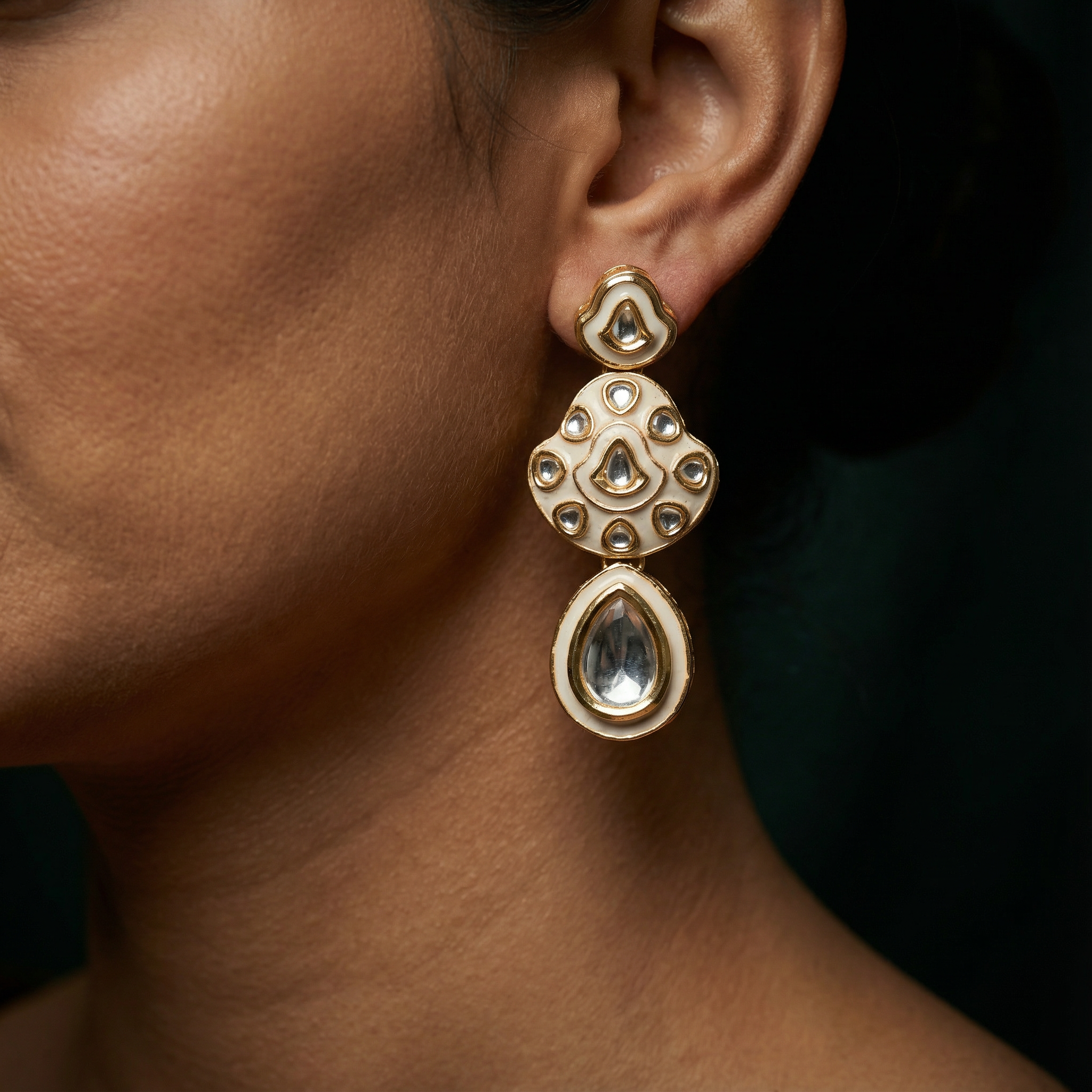 Midnight Black Meenakari Teardrop Kundan Choker Set with Matching Earrings - nandai.store