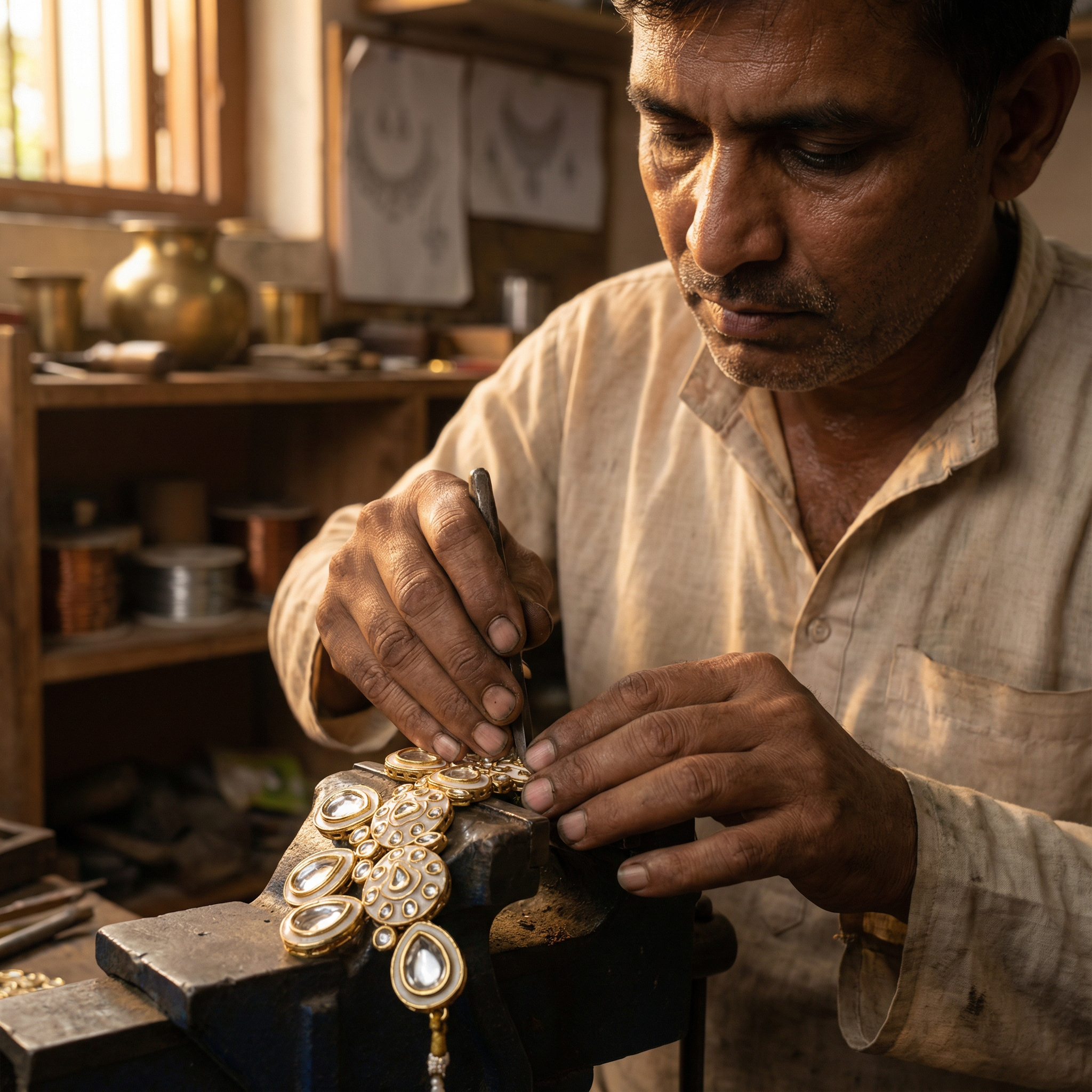 Midnight Black Meenakari Teardrop Kundan Choker Set with Matching Earrings - nandai.store