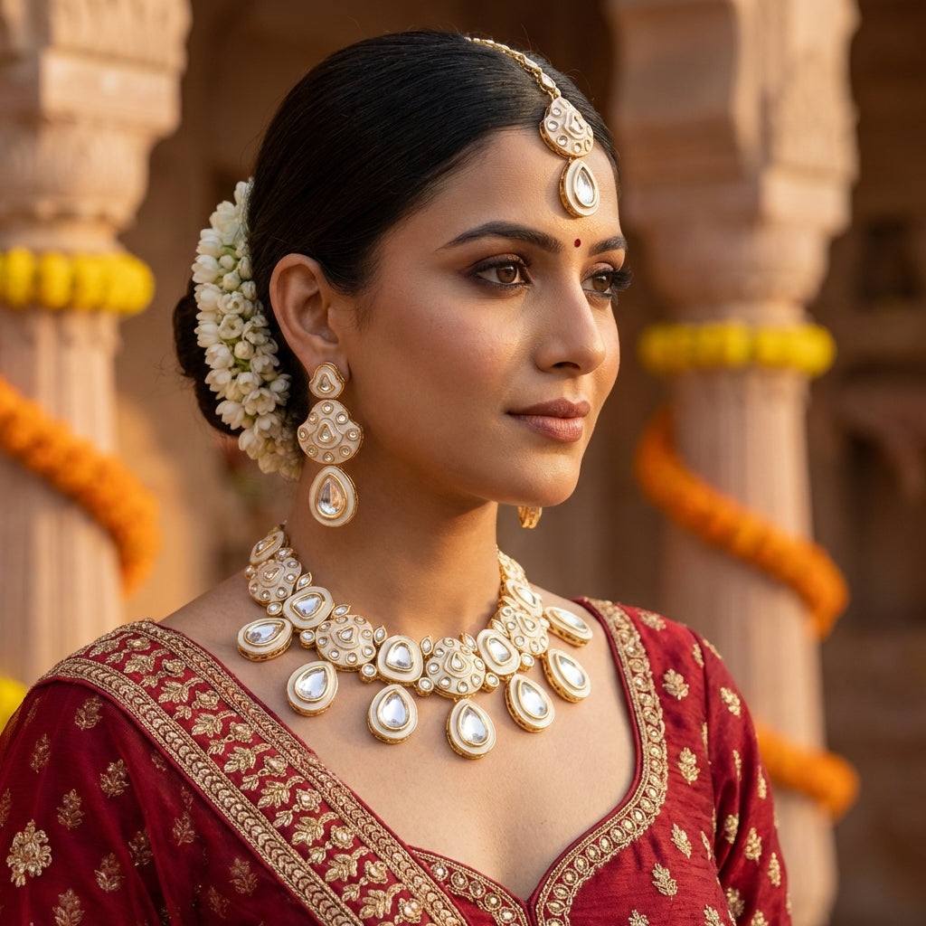 Midnight Black Meenakari Teardrop Kundan Choker Set with Matching Earrings - nandai.store