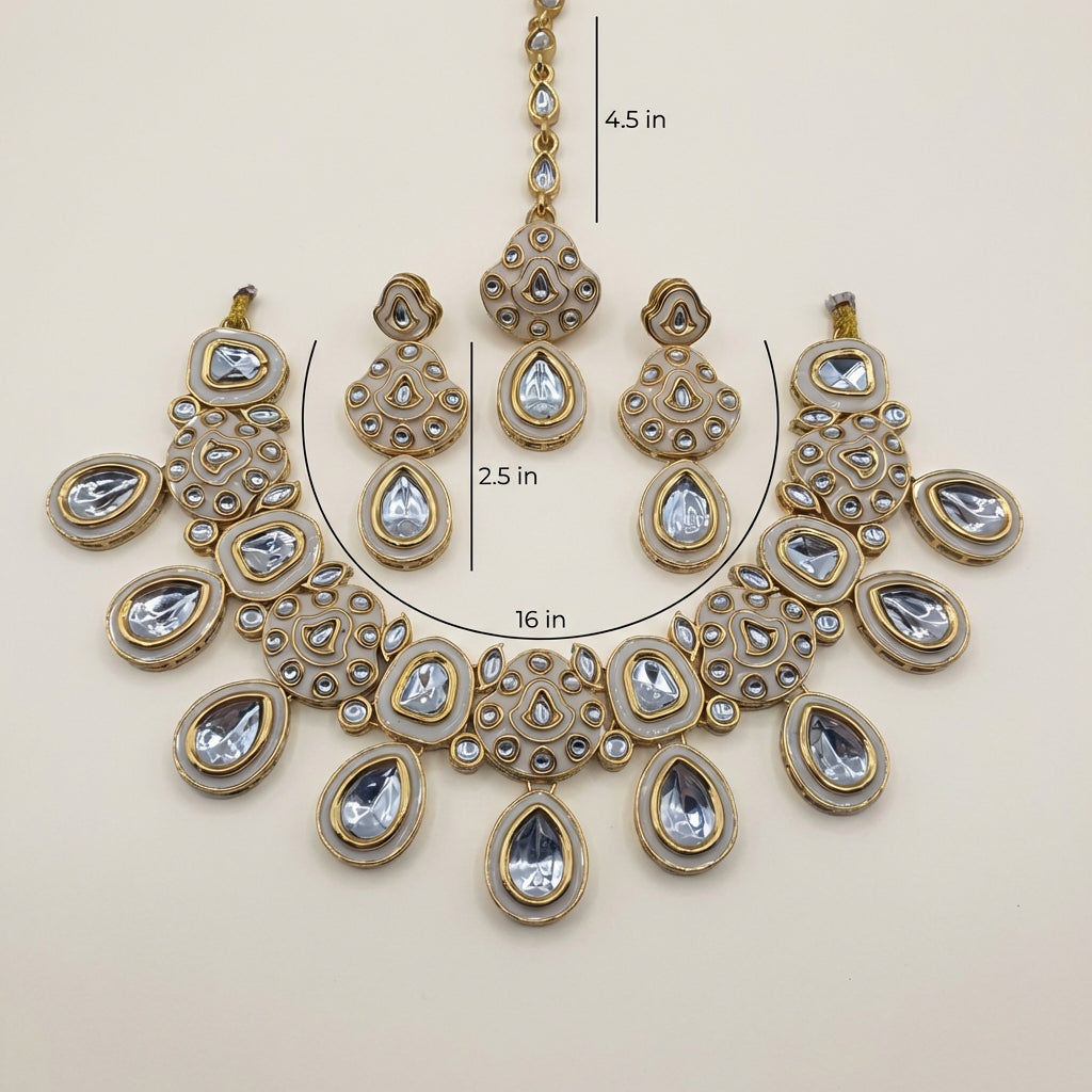 Midnight Black Meenakari Teardrop Kundan Choker Set with Matching Earrings - nandai.store