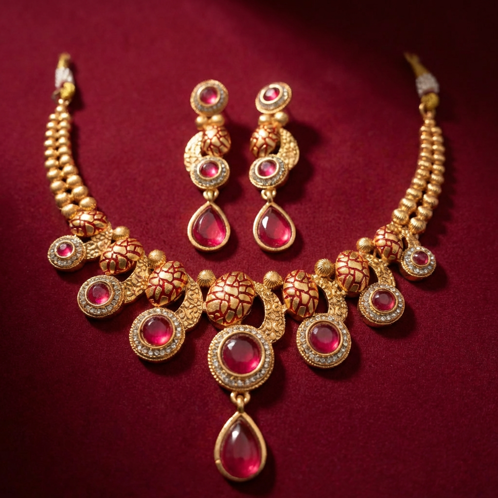 Emerald Green Meenakari Luxury Jewellery Set - Antique Gold Plated Necklace for Mehendi & Receptions - nandai.store