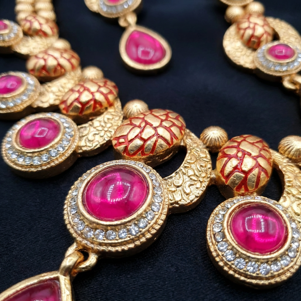 Emerald Green Meenakari Luxury Jewellery Set - Antique Gold Plated Necklace for Mehendi & Receptions - nandai.store