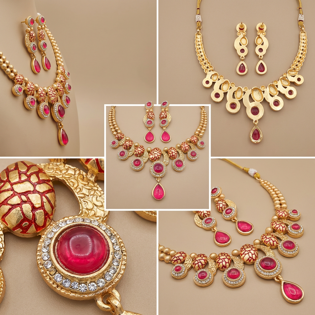 Emerald Green Meenakari Luxury Jewellery Set - Antique Gold Plated Necklace for Mehendi & Receptions - nandai.store