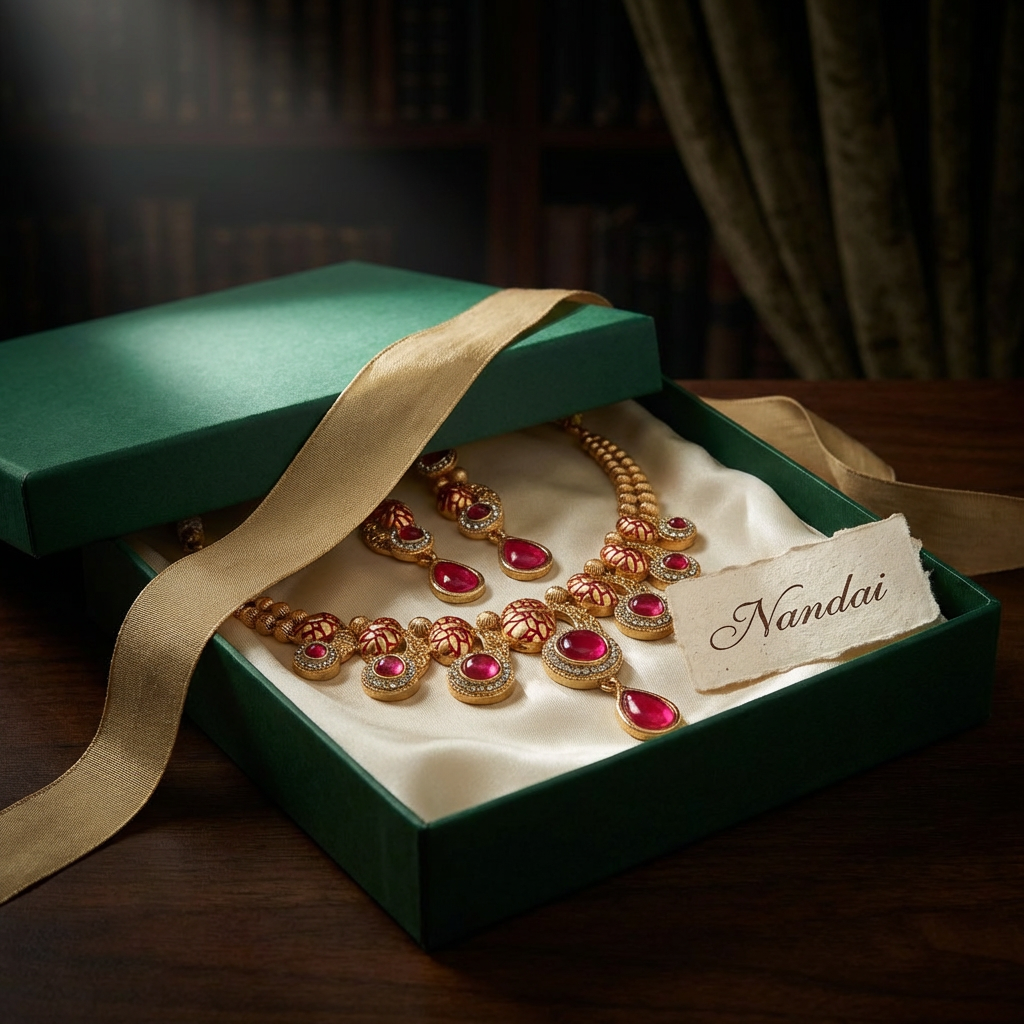 Emerald Green Meenakari Luxury Jewellery Set - Antique Gold Plated Necklace for Mehendi & Receptions - nandai.store