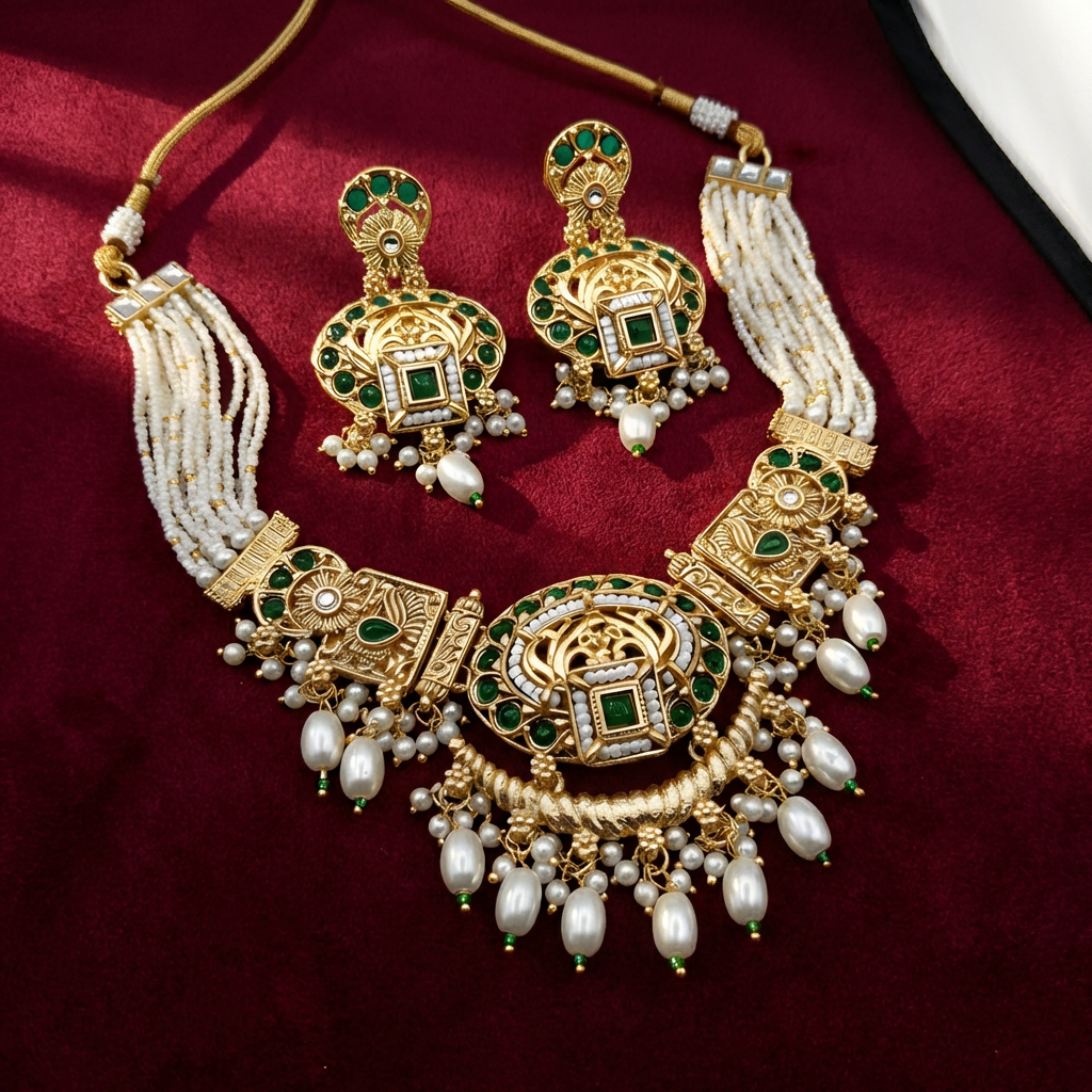 Meenakari Necklace Set | Rajwadi Luxury Handcrafted Bridal Jewelry - nandai.store