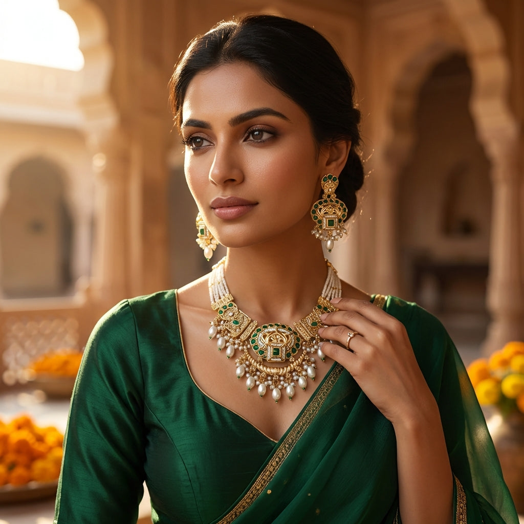 Meenakari Necklace Set | Rajwadi Luxury Handcrafted Bridal Jewelry - nandai.store