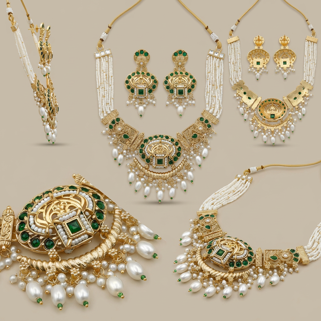 Meenakari Necklace Set | Rajwadi Luxury Handcrafted Bridal Jewelry - nandai.store