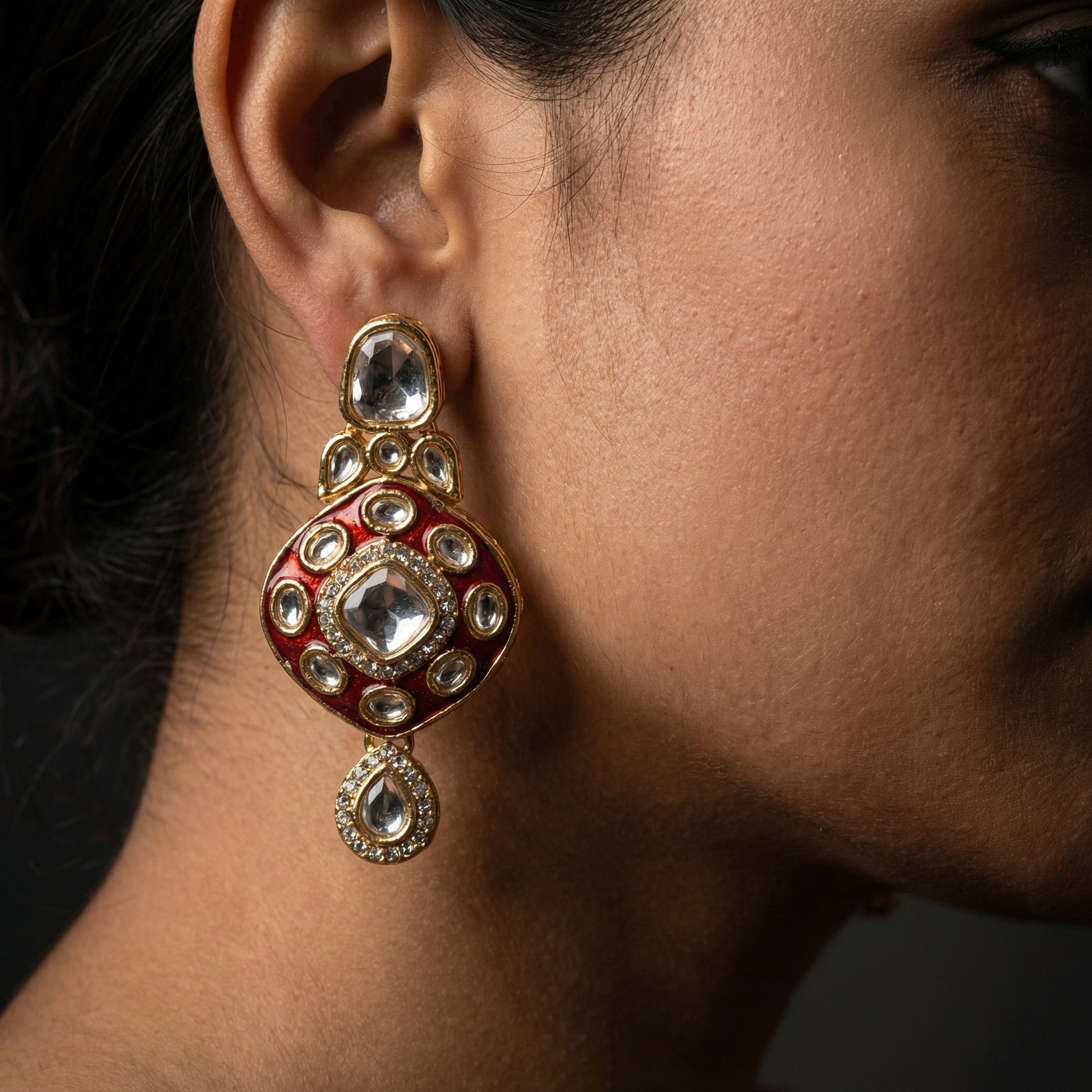 Royal Ruby Red Meenakari Bridal Jewelry Set - Gold Plated Kundan Choker with Maang Tikka & Earrings - nandai.store