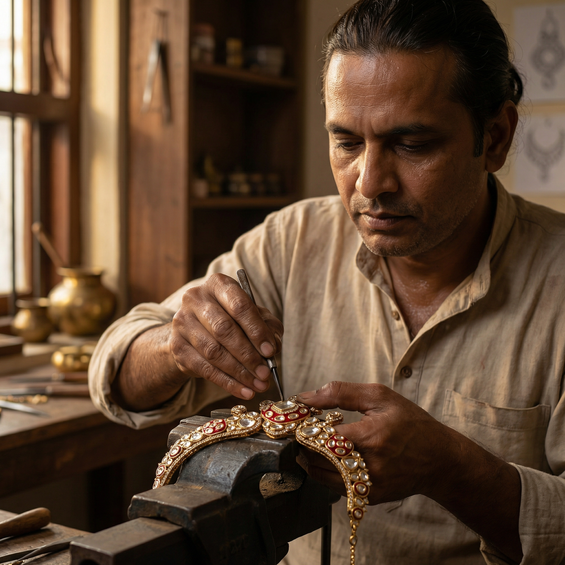 Royal Ruby Red Meenakari Bridal Jewelry Set - Gold Plated Kundan Choker with Maang Tikka & Earrings - nandai.store