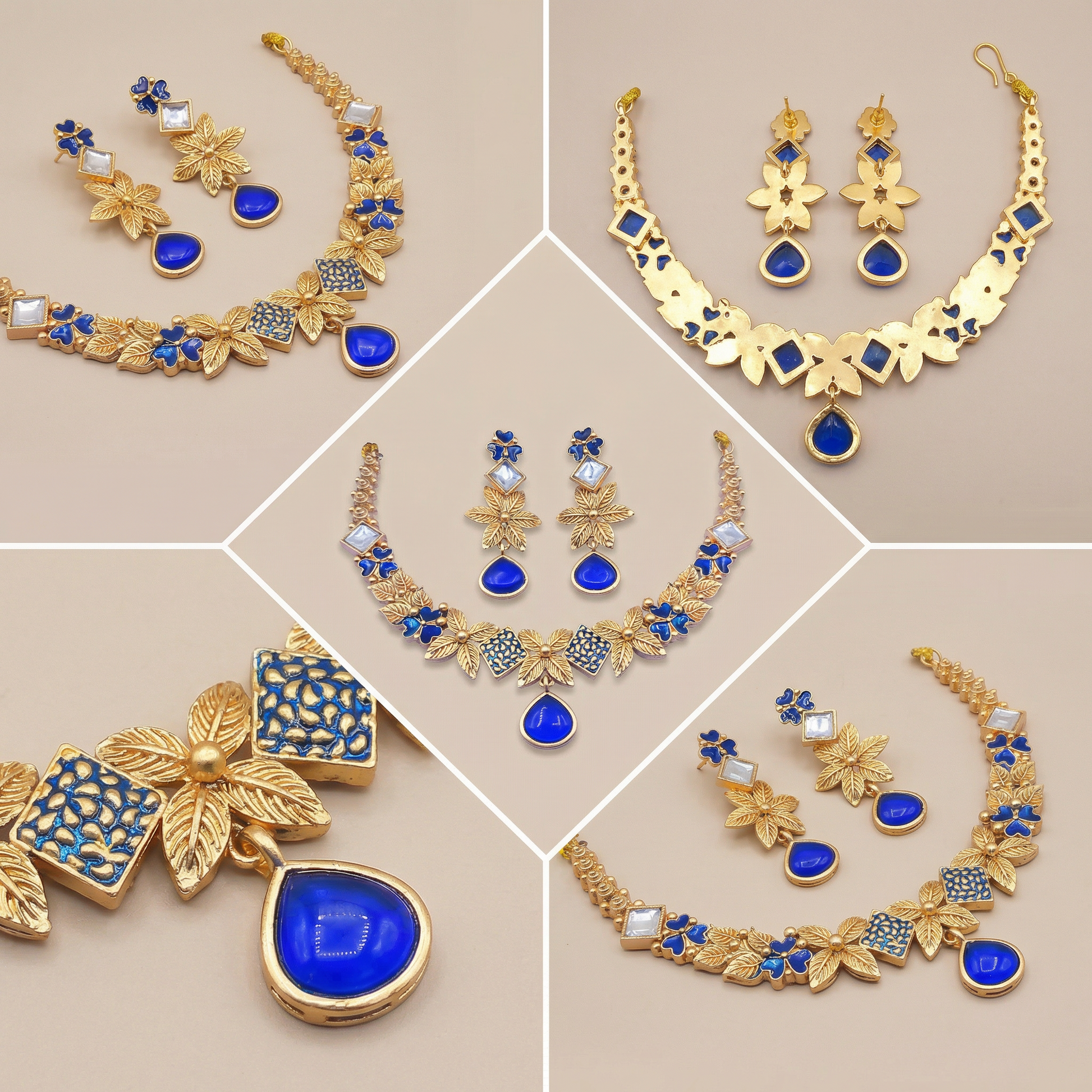 Ethereal Milky Ivory Leaf Filigree Jewelry Set - White & Gold Floral Necklace for Modern Brides - nandai.store