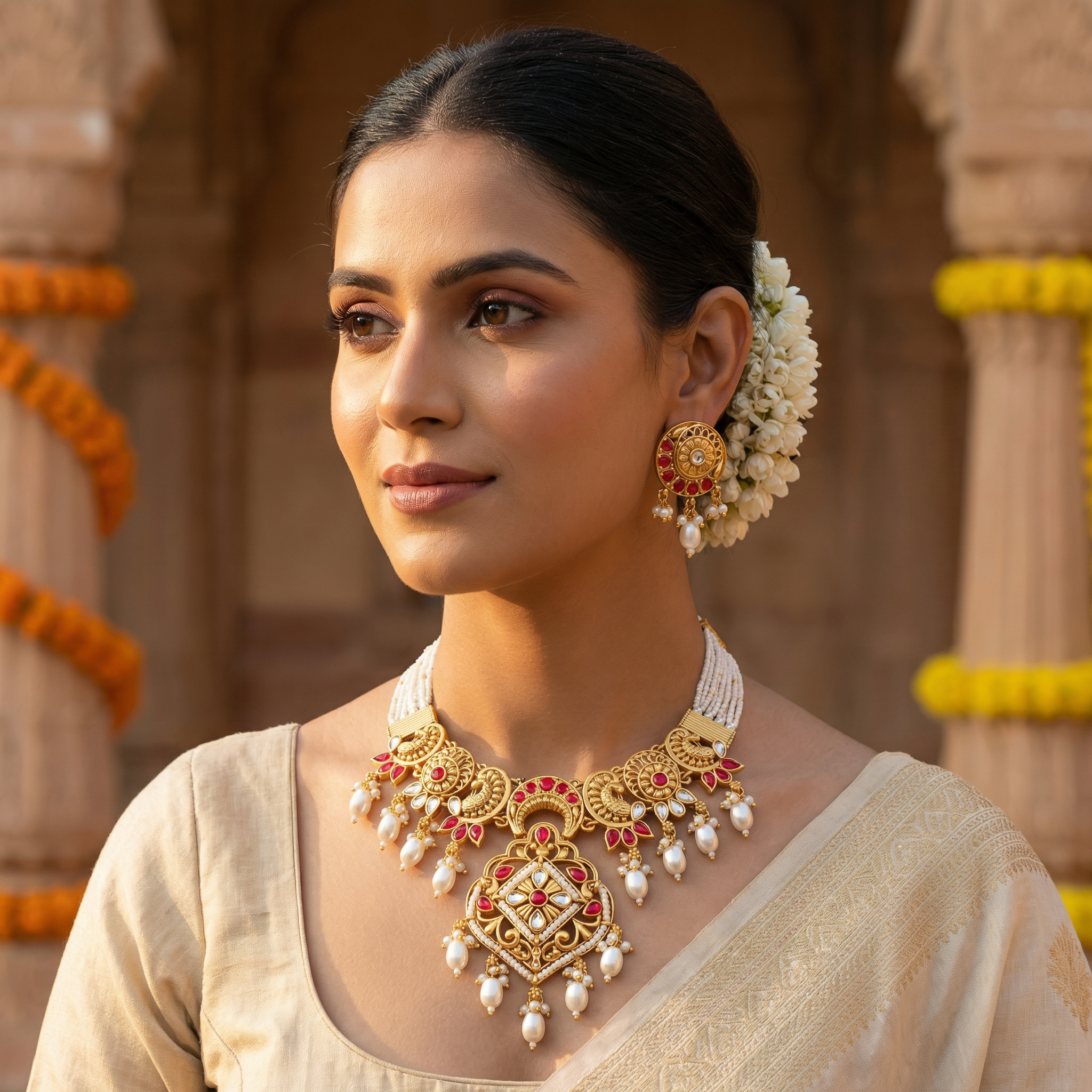 Pearl Choker Set | Rajputi Luxury Indian Bridal Jewelry