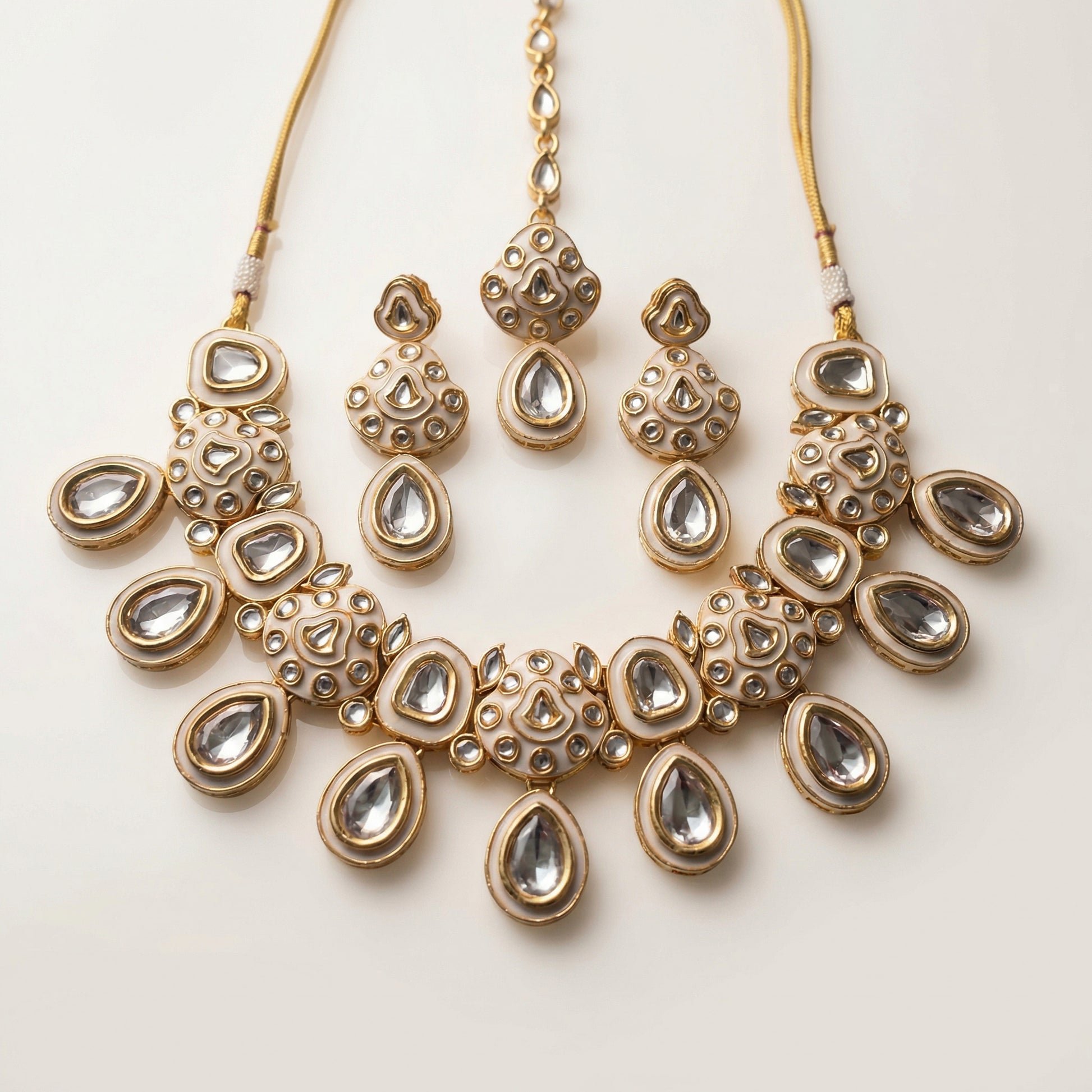 Midnight Black Meenakari Teardrop Kundan Choker Set with Matching Earrings - nandai.store