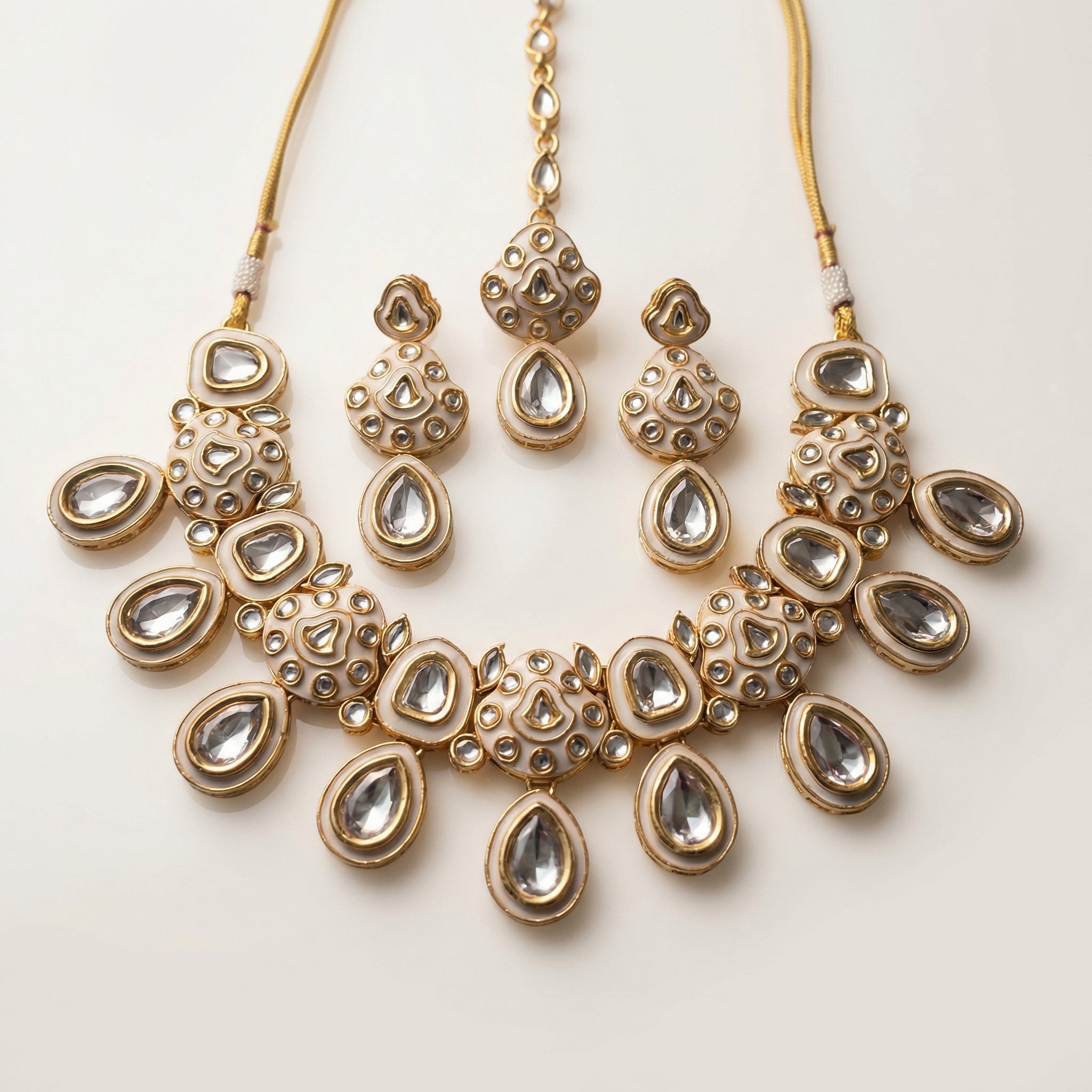 Midnight Black Meenakari Teardrop Kundan Choker Set with Matching Earrings - nandai.store